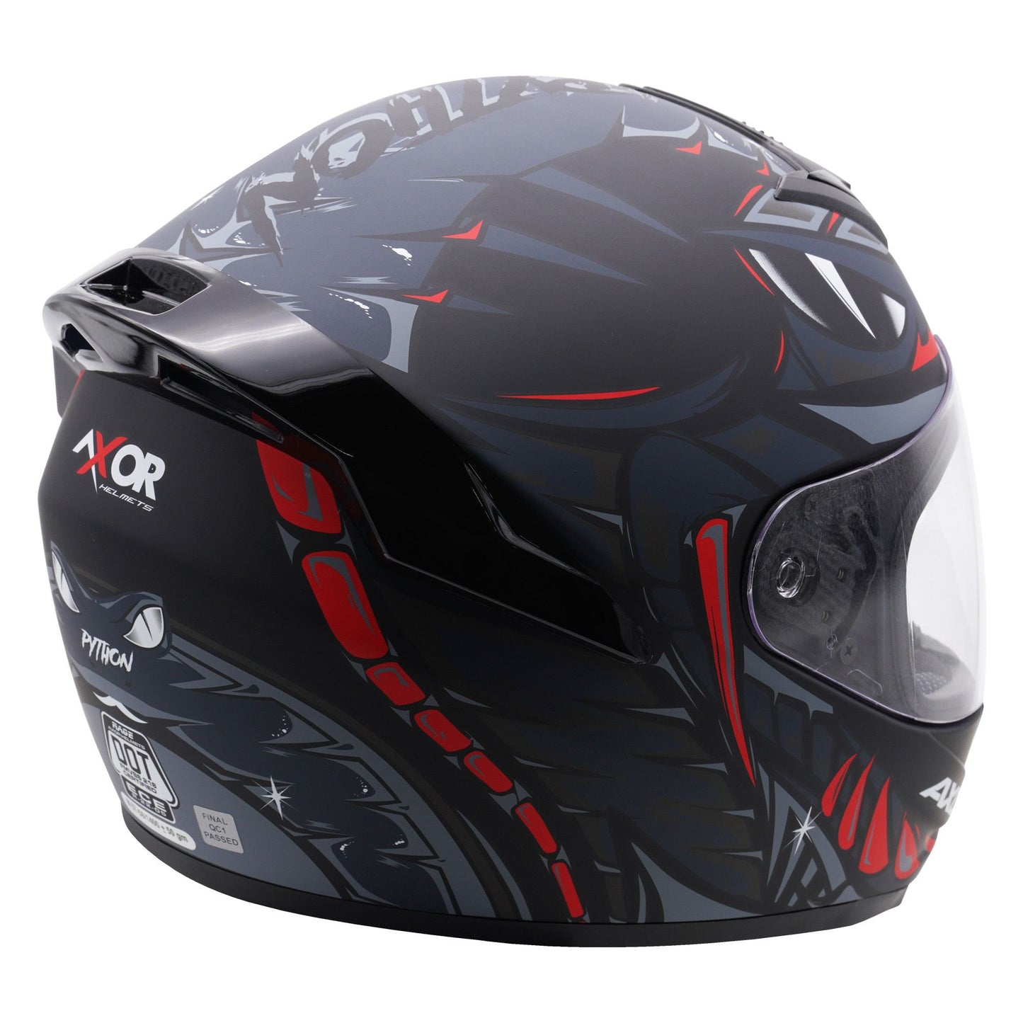Axor Helmet Rage Full Face Motorcycle Helmet Python Black Grey Red Matt