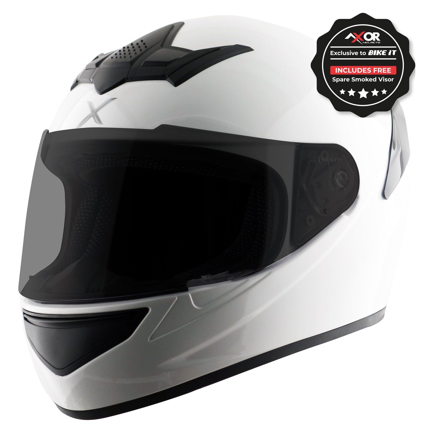 Axor Helmet Rage Full Face Motorcycle Helmet White Gloss - FREE SMOKED VISOR