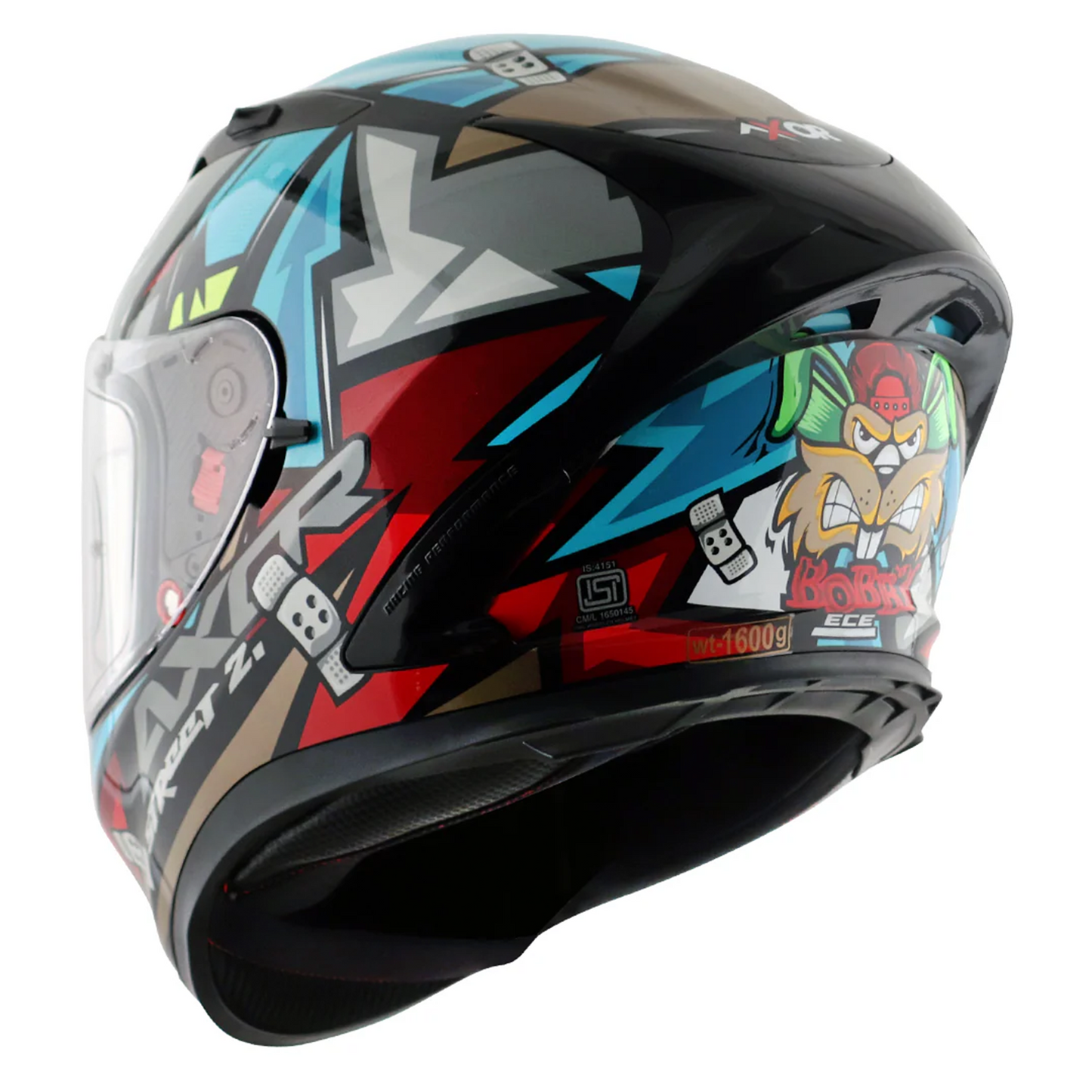 Axor Street Full Face Motorcycle Helmet Black Blue Gloss FREE Visor & Pinlock