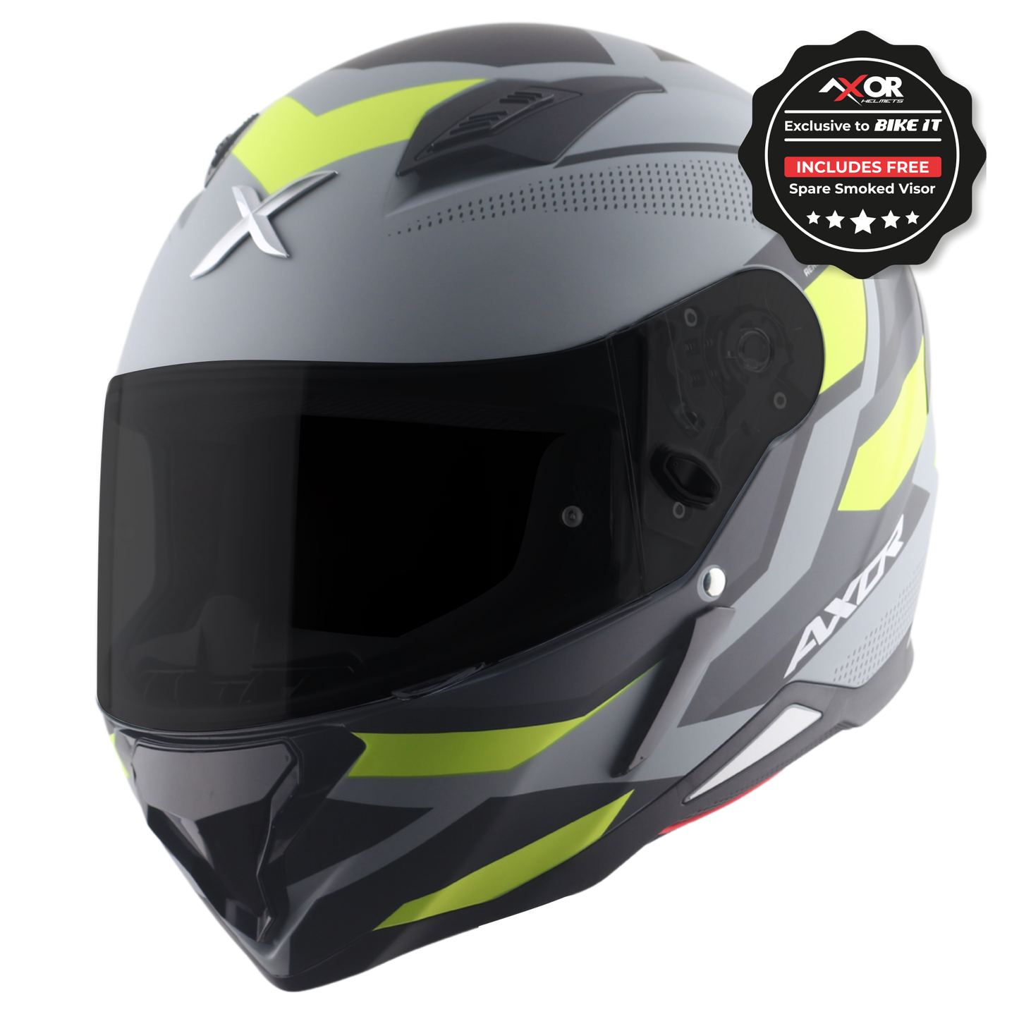 Axor Hunter SH890 Full Face Motorcycle Helmet Black Neon Yellow FREE Smoke Visor