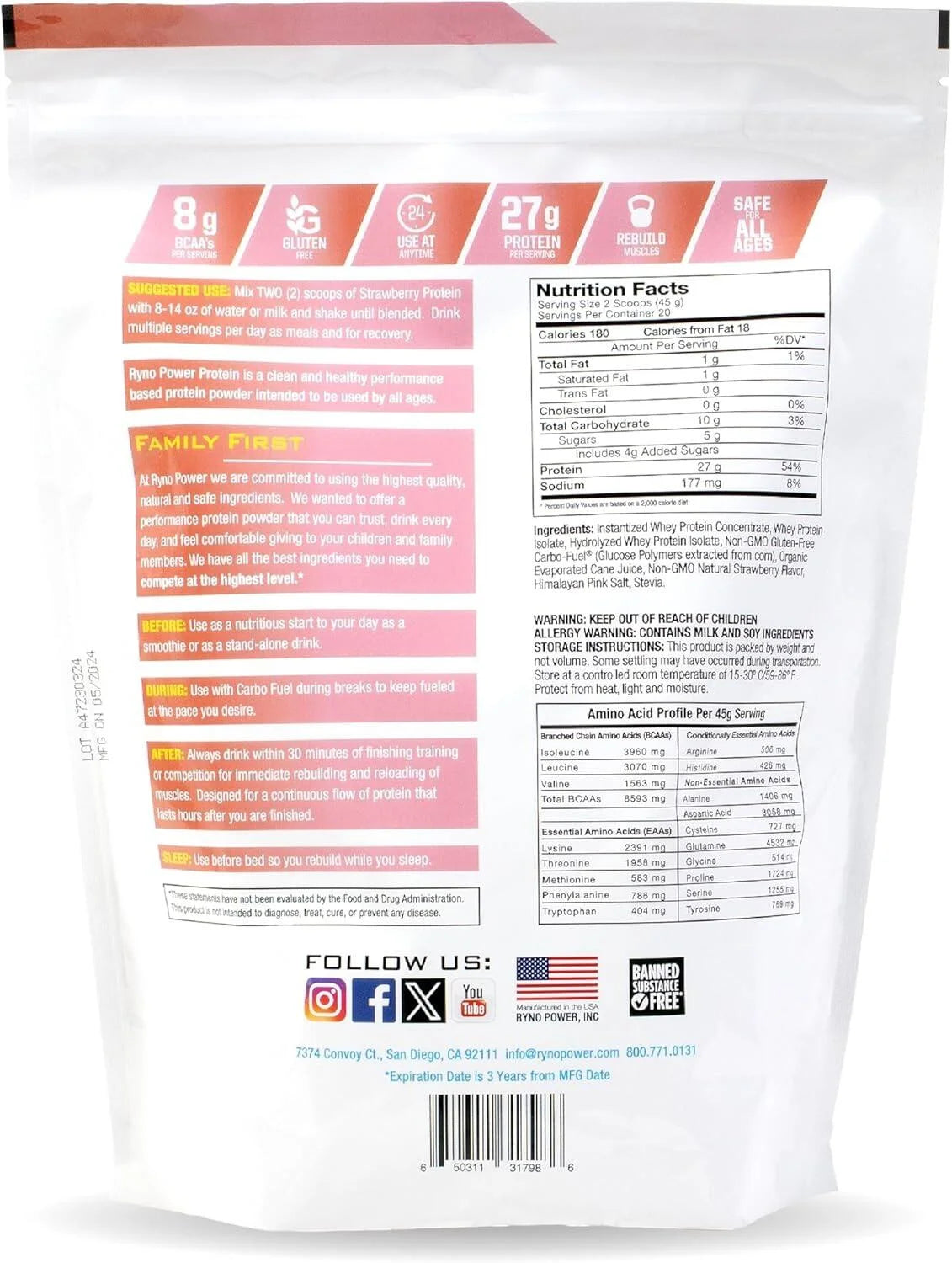 Strawberry Protein Single Serving - RYNO POWER