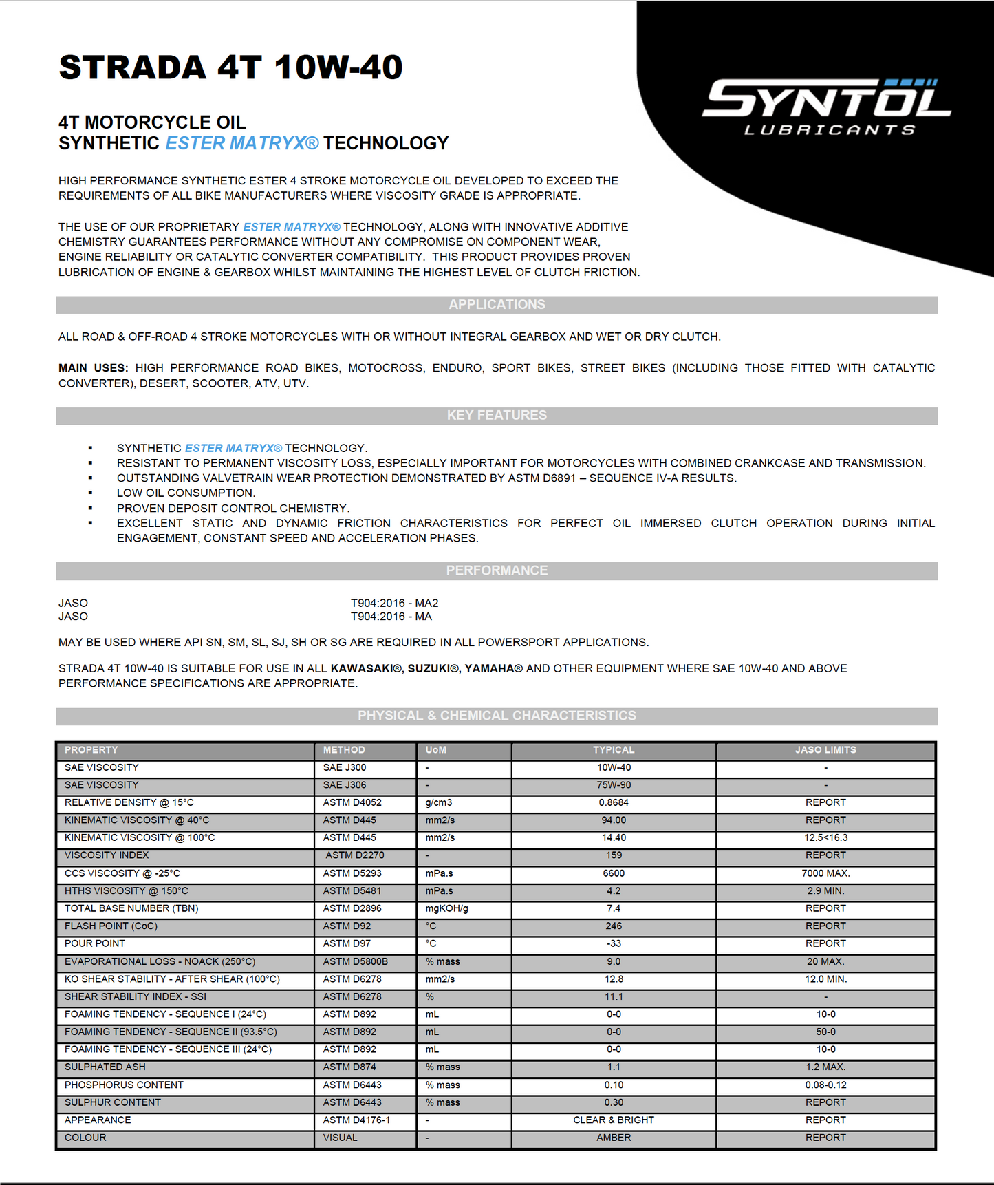 Syntol Strada Scooter 4T 10W-40 1 Litre Synthetic Oil