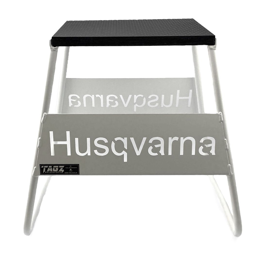 MOTOCROSS STAND WHITE HUSQVARNA LOGO MX STAND SHOW ROOM STAND 440 mm