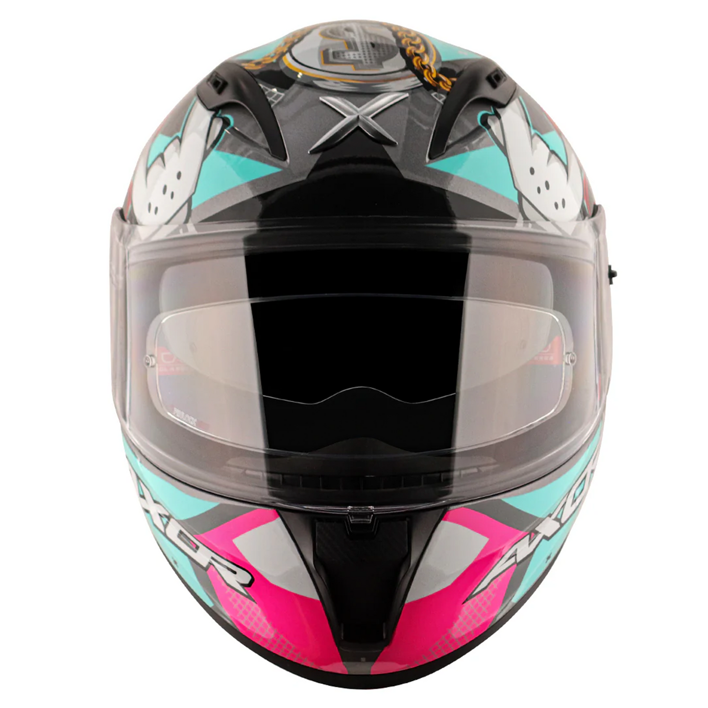 Axor Street Full Face Motorcycle Helmet Grey Mint Gloss FREE Visor & Pinlock