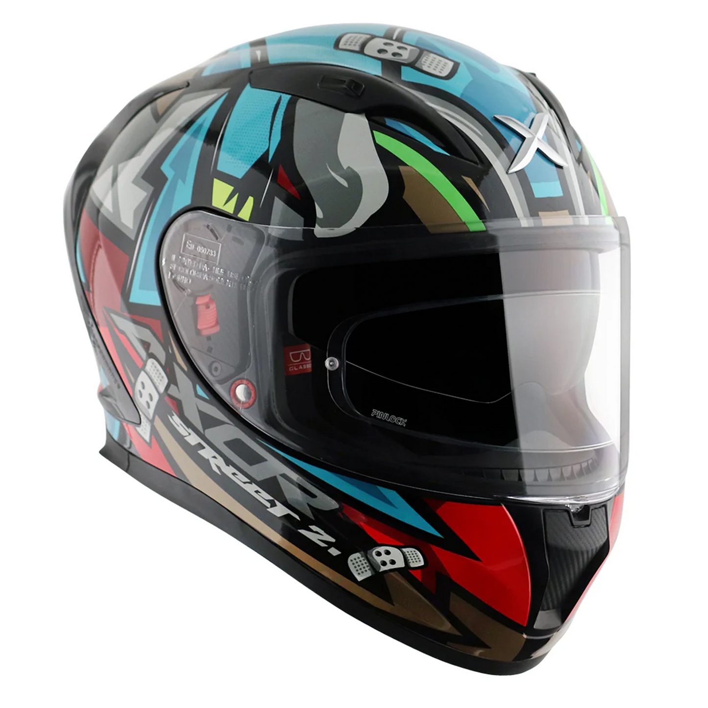 Axor Street Full Face Motorcycle Helmet Black Blue Gloss FREE Visor & Pinlock