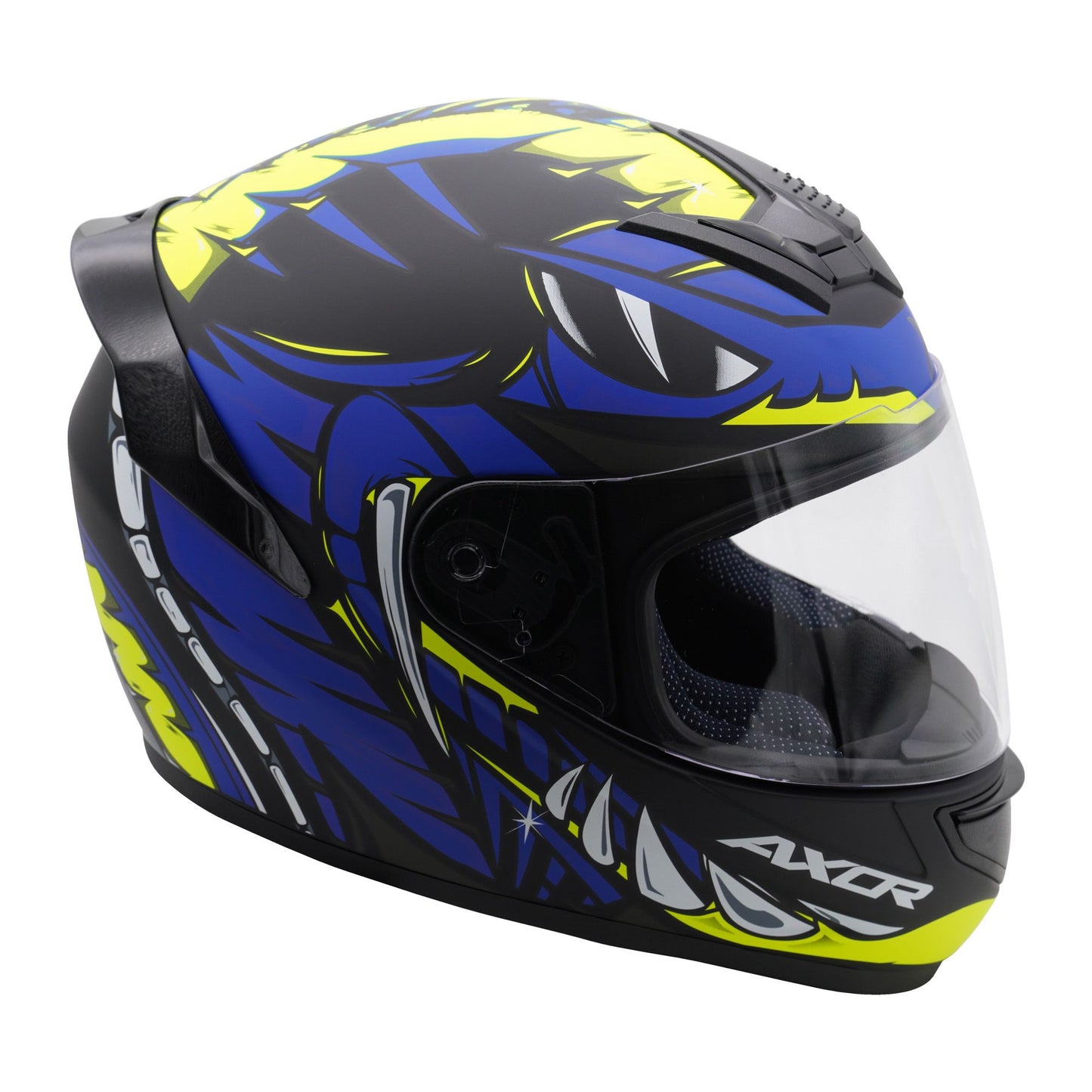 Axor Helmet Rage Full Face Motorcycle Helmet Python Blue Yellow Black Matt