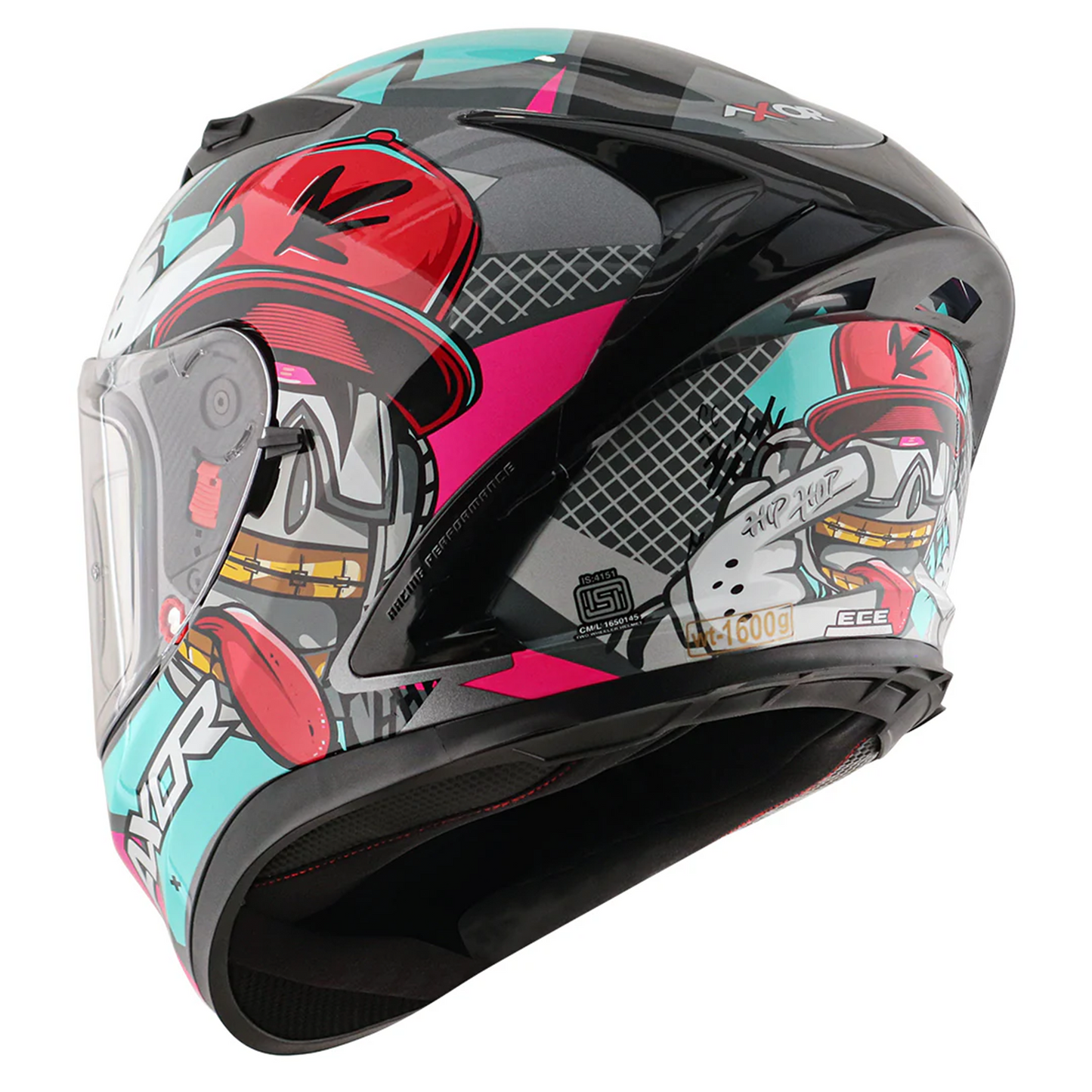 Axor Street Full Face Motorcycle Helmet Grey Mint Gloss FREE Visor & Pinlock