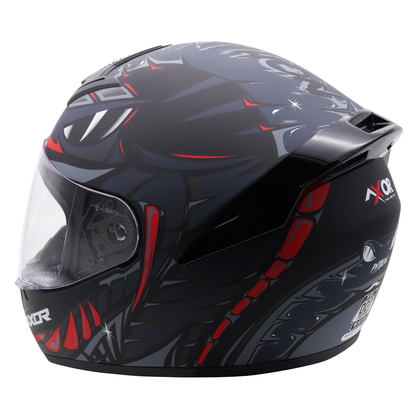Axor Helmet Rage Full Face Motorcycle Helmet Python Black Grey Red Matt