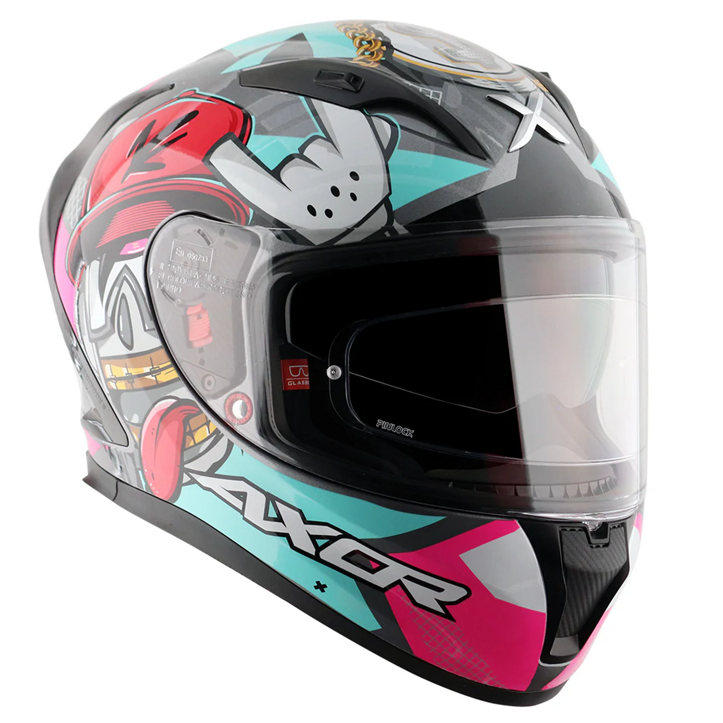 Axor Street Full Face Motorcycle Helmet Grey Mint Gloss FREE Visor & Pinlock