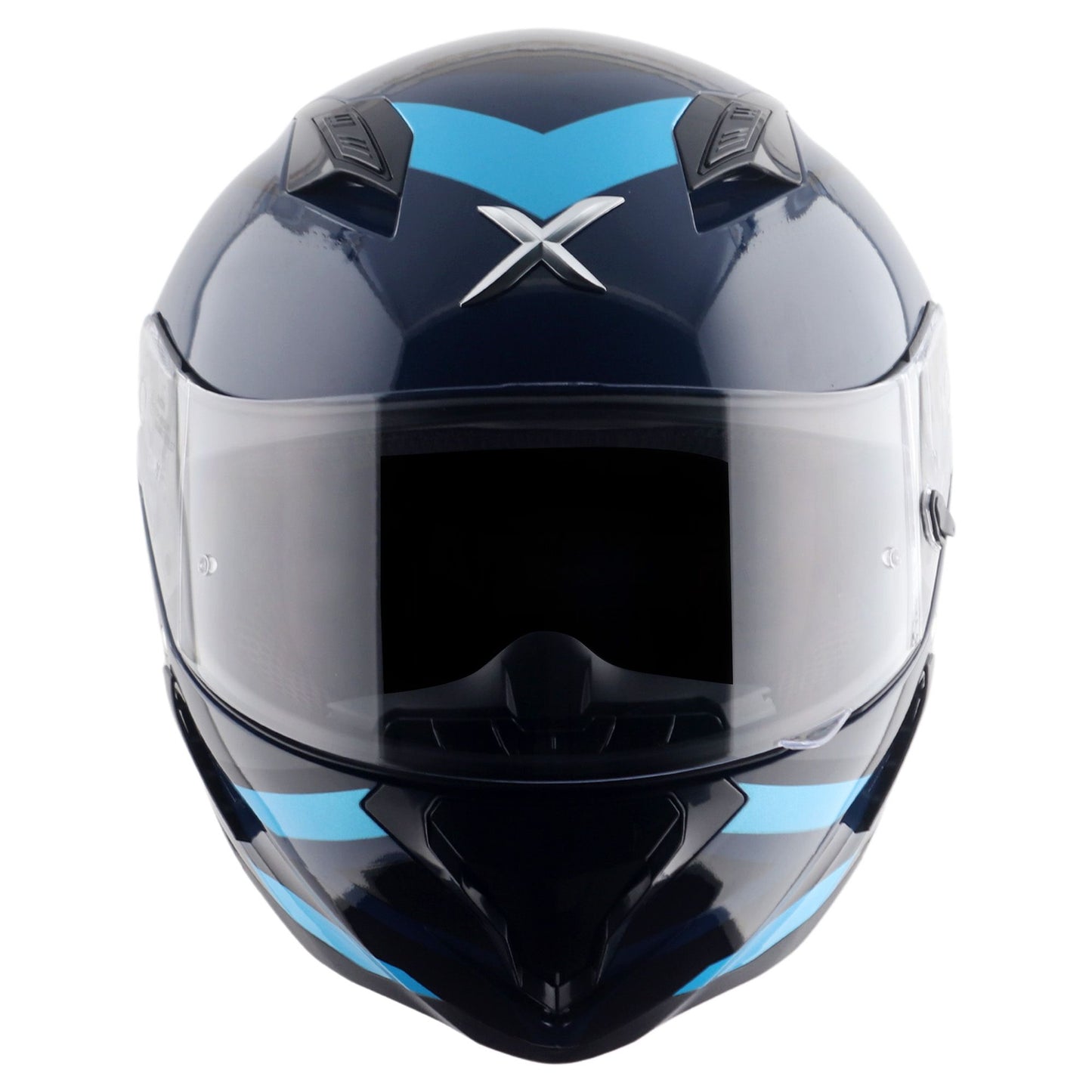 Axor Hunter SH890 Full Face Motorcycle Helmet Black Blue Gloss FREE Smoked Visor