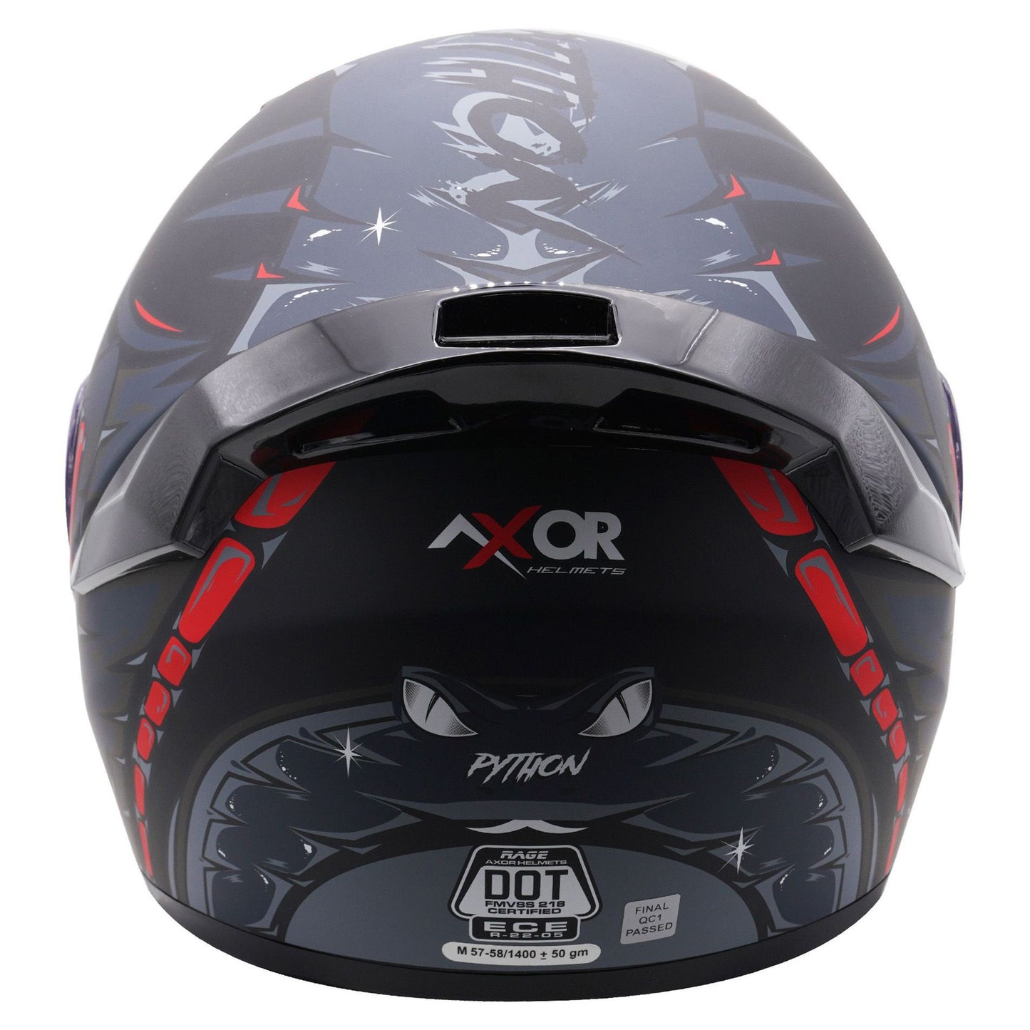 Axor Helmet Rage Full Face Motorcycle Helmet Python Black Grey Red Matt