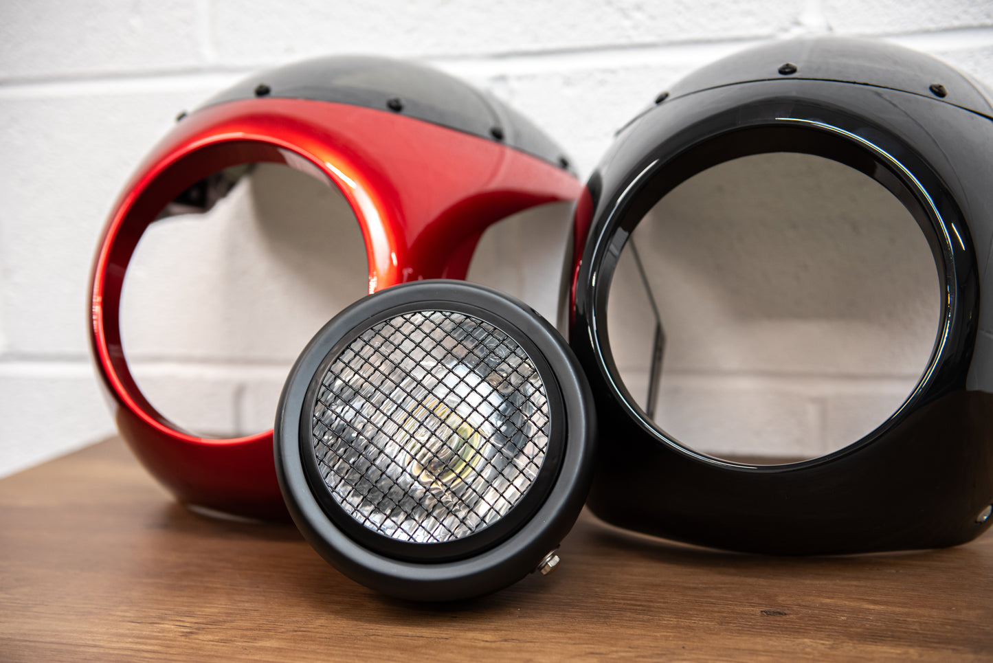 Cafe Racer Nose Cone Fairing Headlight Black Red Universal Motorcycle
