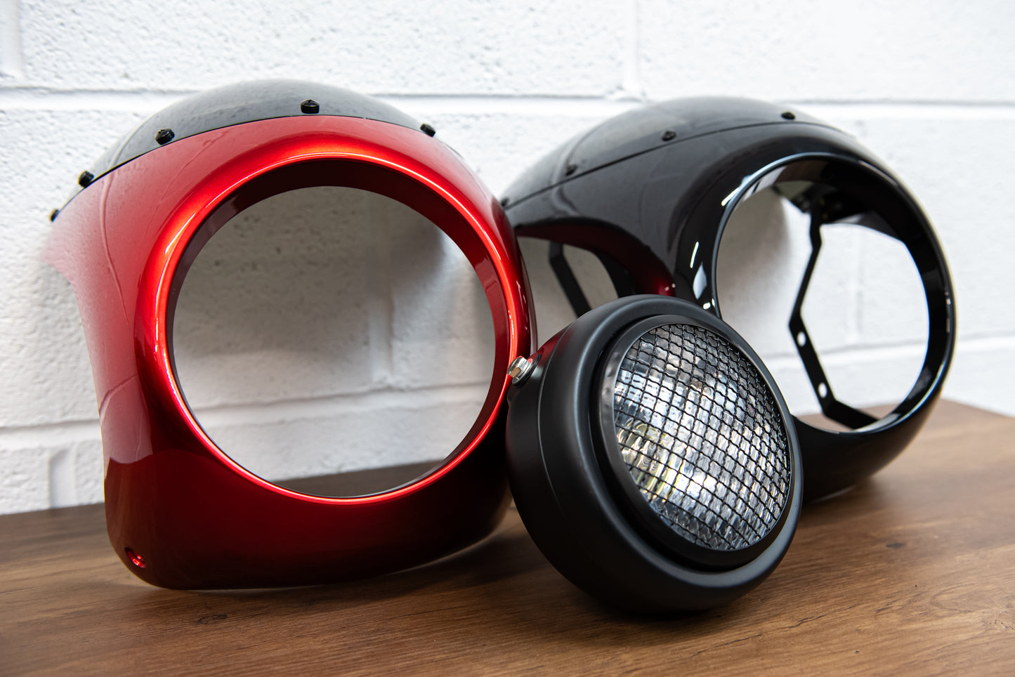 Cafe Racer Nose Cone Fairing Headlight Black Red Universal Motorcycle