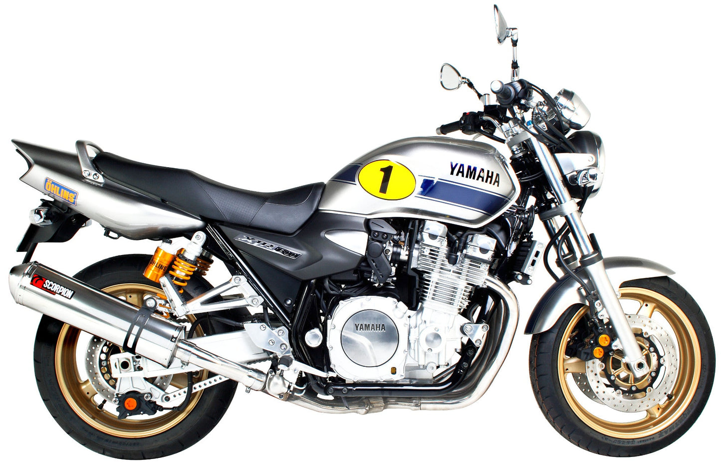 Yamaha XJR1300 Factory Oval Slip-on - Polished Stainless Steel Sleeve - Scorpion Exhaust