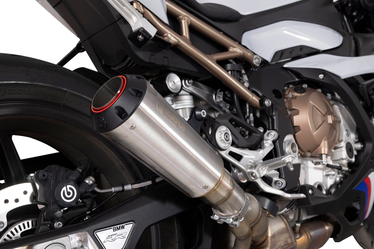 BMWS1000 RR Red Power Slip-on - Brushed Stainless Steel Sleeve - Scorpion Exhaust