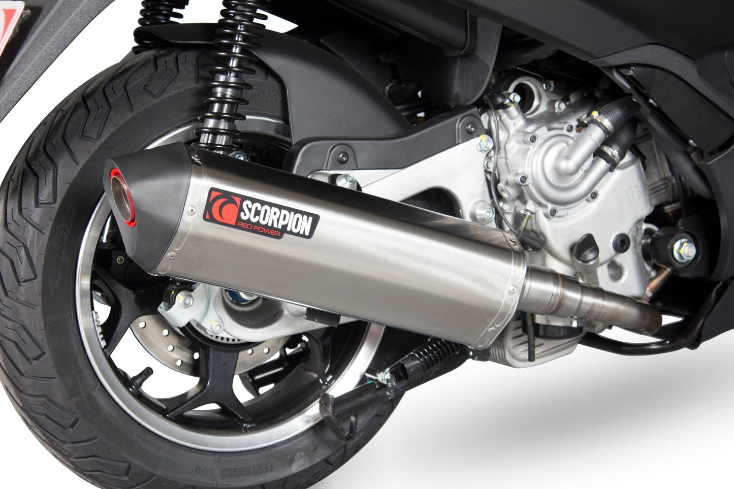 Piaggio MP3 400 / MP3 400 LT (2008-13), MP3 500 / MP3 500 LT (2008-16)Serket Parallel Slip-on - Brushed Stainless Steel Sleeve - Scorpion Exhaust