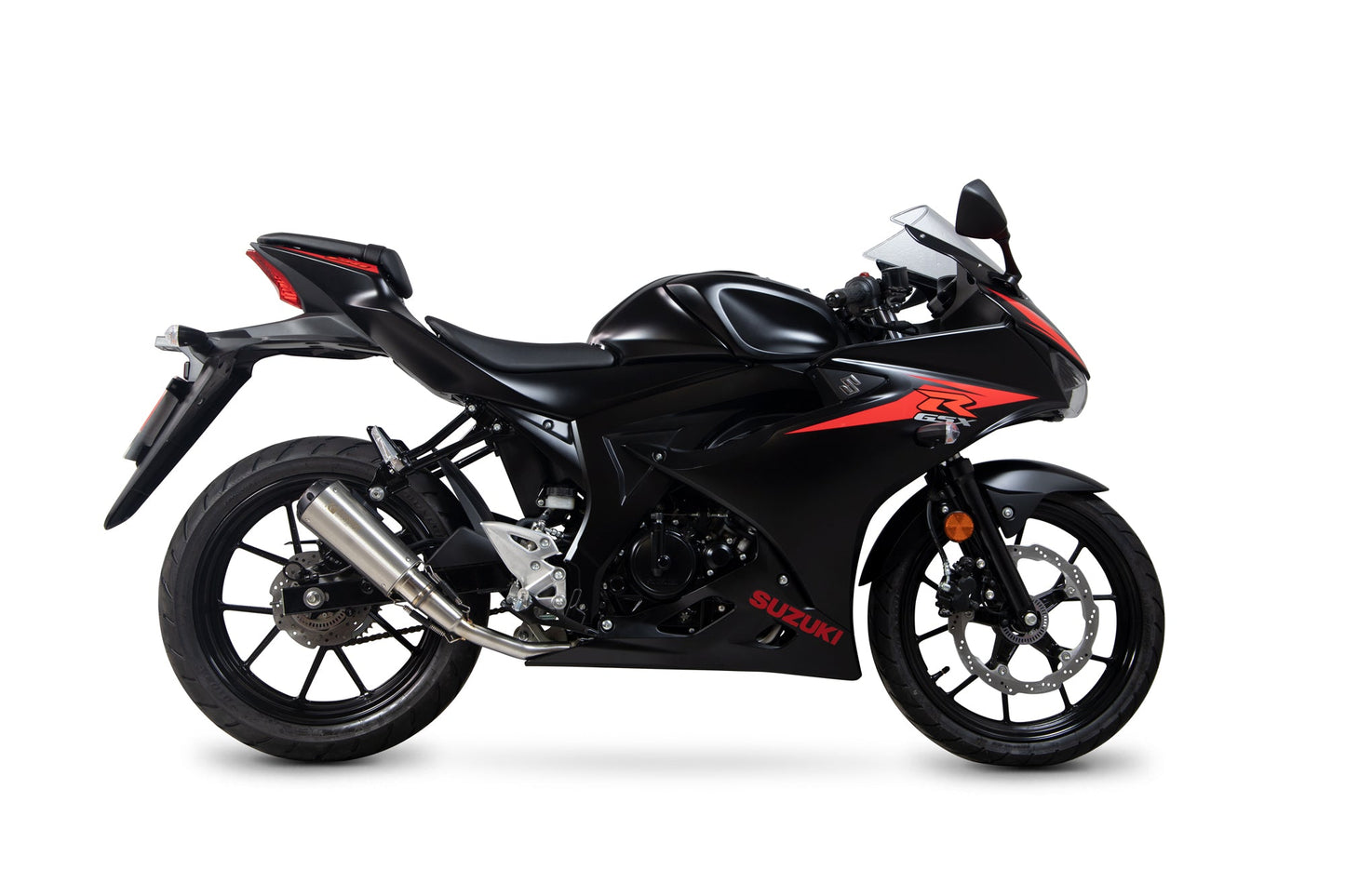 Suzuki GSX-R 125 / GSX-R 150 Red Power Full System - Brushed Stainless Steel Sleeve - Scorpion Exhaust