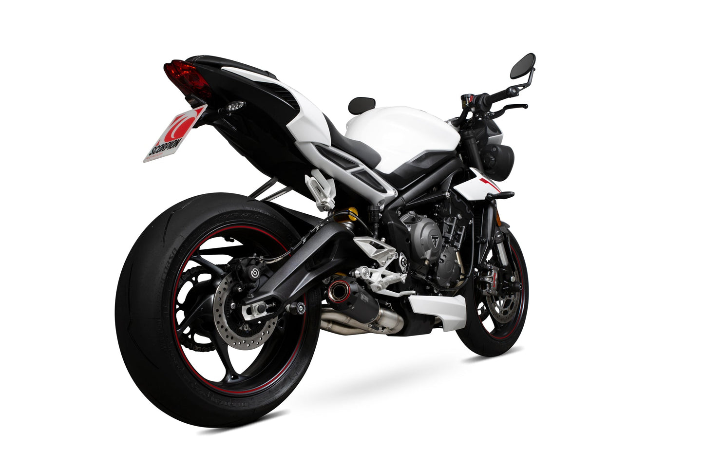 Triumph Street Triple 765 R / Street Triple 765 S / Street Triple 765 RS Red Power Slip-on - Black Ceramic Coated Sleeve - Scorpion Exhaust