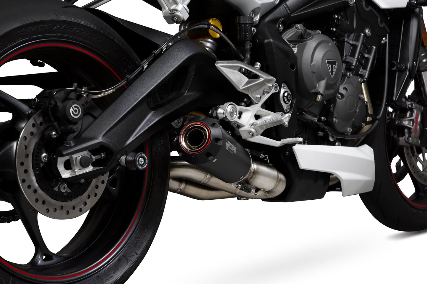 Triumph Street Triple 765 R / Street Triple 765 S / Street Triple 765 RS Red Power Slip-on - Black Ceramic Coated Sleeve - Scorpion Exhaust