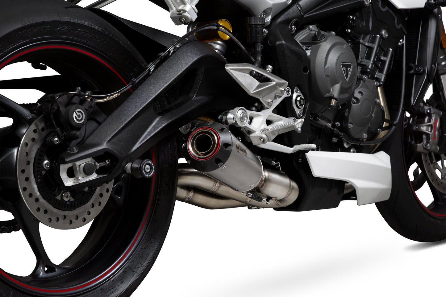 Triumph Street Triple 765 R / Street Triple 765 S / Street Triple 765 RS Red Power Slip-on - Titanium Sleeve - Scorpion Exhaust