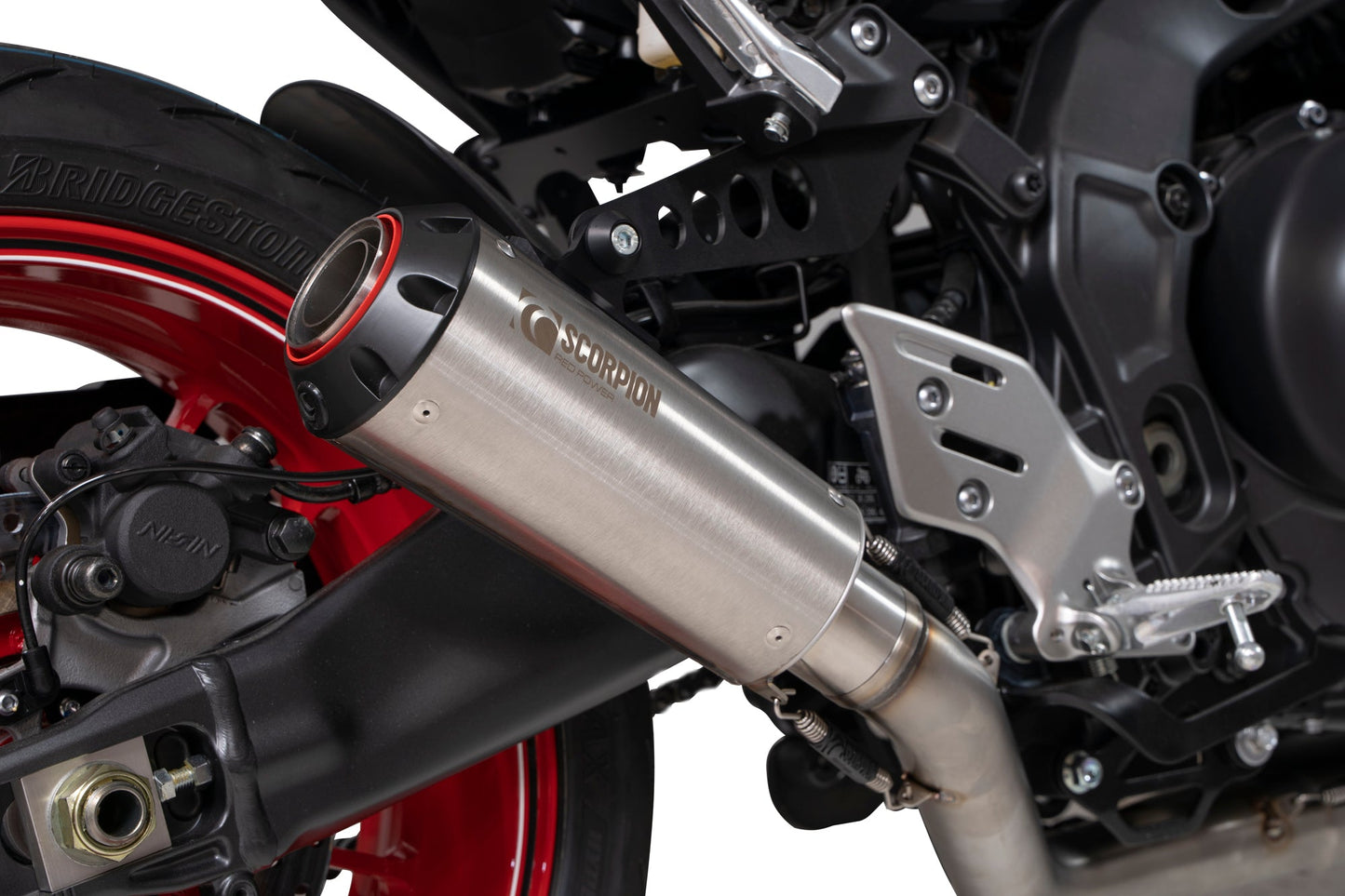 Yamaha MT-09 Red Power Full System - Brushed Stainless Steel Sleeve - Scorpion Exhaust