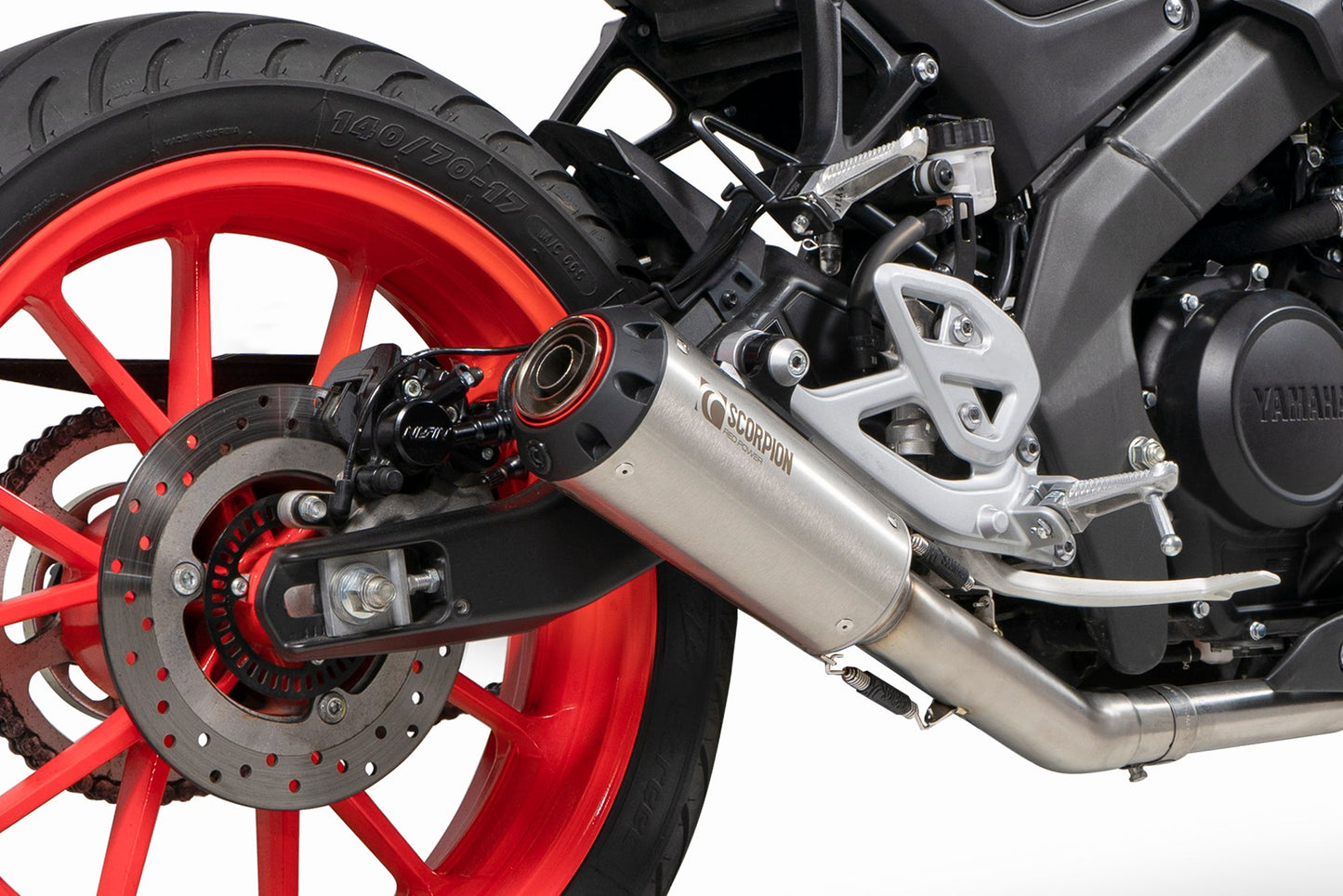 Yamaha MT-125 Euro 5 Red Power Full System - Brushed Stainless Steel Sleeve - Scorpion Exhaust
