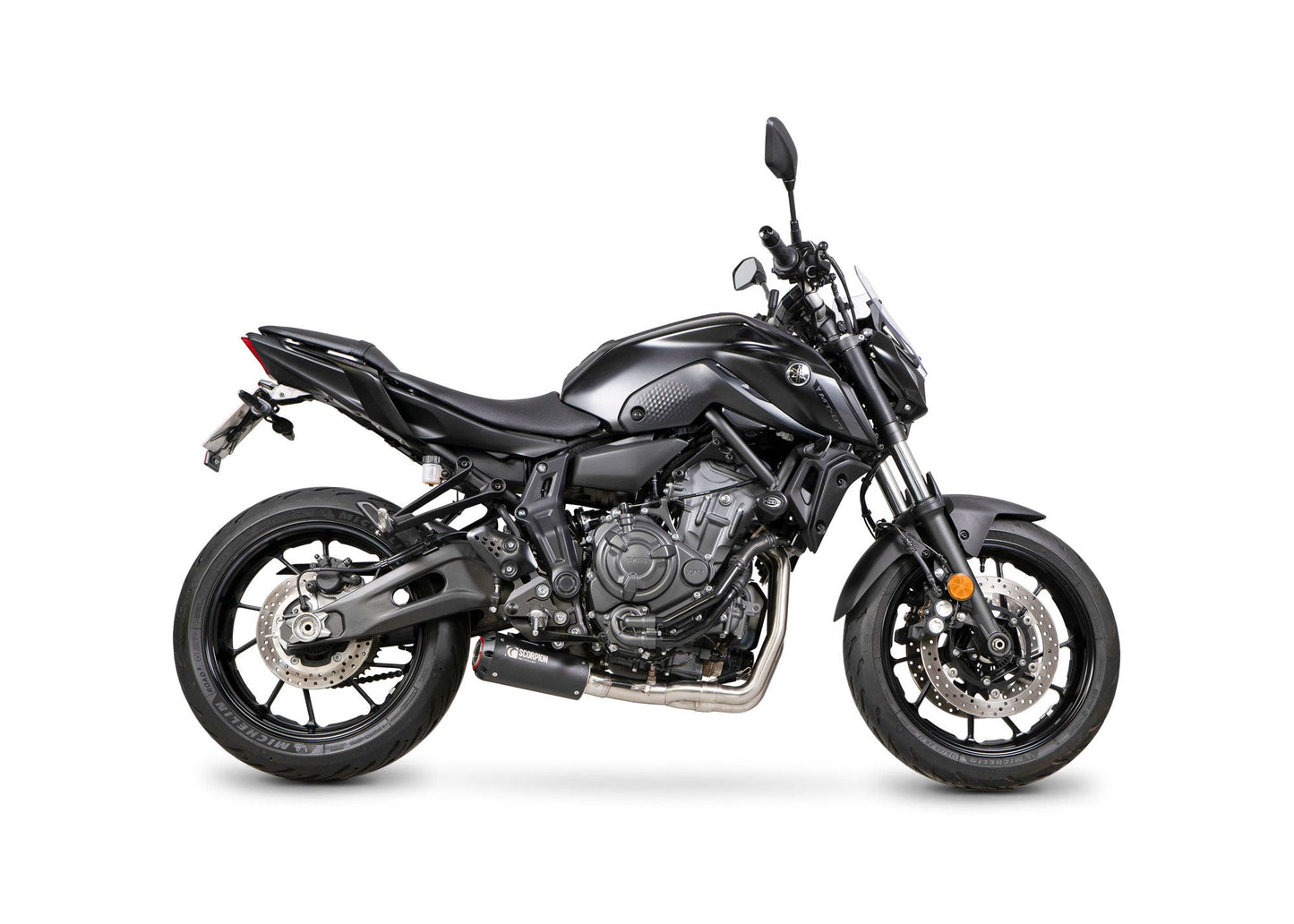 Yamaha MT-07 Red Power Full System - Black Ceramic Coated Sleeve - Scorpion Exhaust