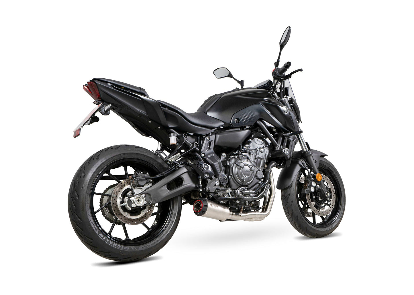 Yamaha MT-07 Red Power Full System - Brushed Stainless Steel Sleeve - Scorpion Exhaust