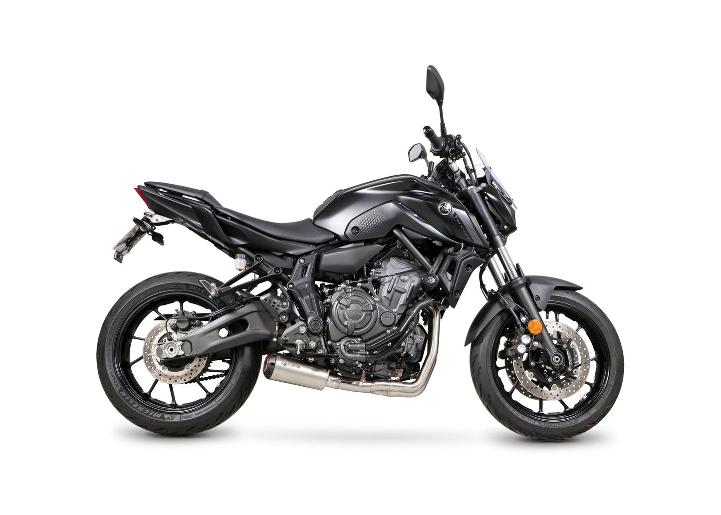 Yamaha MT-07 Red Power Full System - Brushed Stainless Steel Sleeve - Scorpion Exhaust