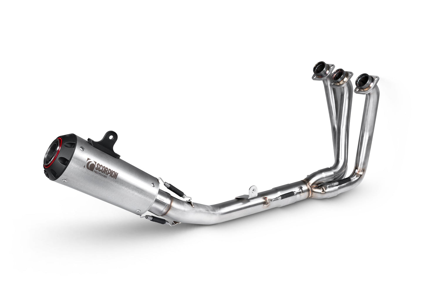 Yamaha MT-09 (INC SP)Red Power Full System - Brushed Stainless Steel Sleeve - Scorpion Exhaust