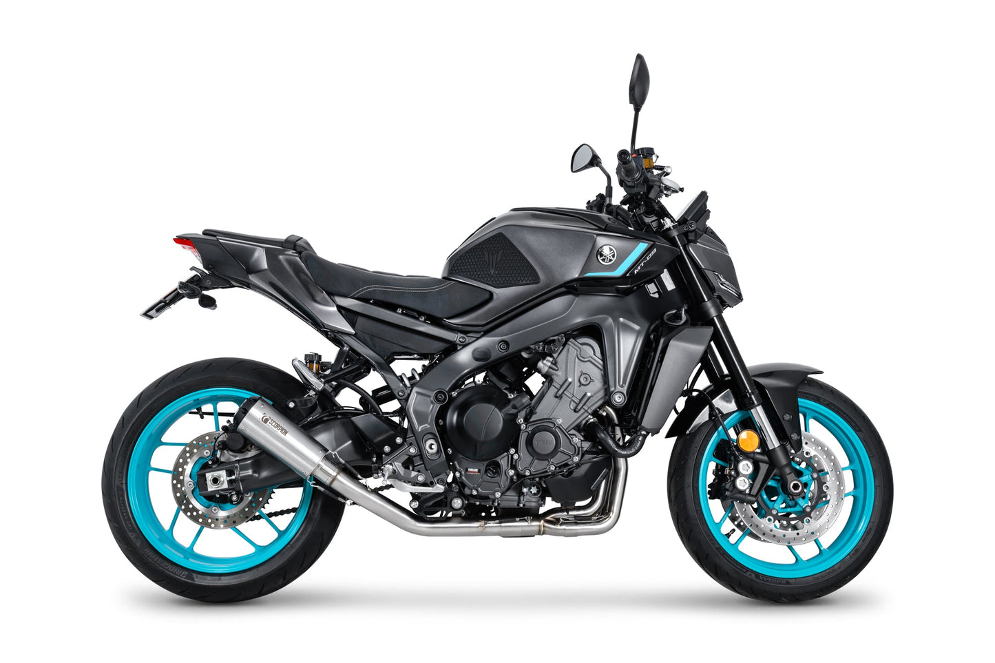Yamaha MT-09 (INC SP)Red Power Full System - Brushed Stainless Steel Sleeve - Scorpion Exhaust