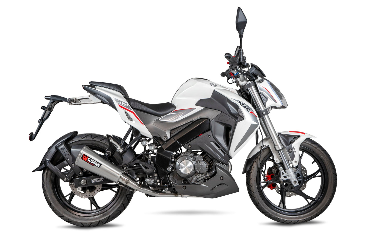 Keeway RKF 125 Euro 4 model Serket Taper Full System - Brushed Stainless Steel Sleeve - Scorpion Exhaust