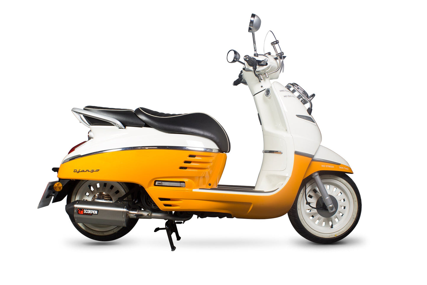 Peugeot Django 125 / Django 150 Serket Parallel Full System - Brushed Stainless Steel Sleeve - Scorpion Exhaust