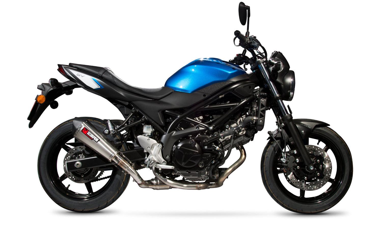 Suzuki SV650 (2016-2021) / SV650 X, (2018-2021)Serket Taper Slip-on - Brushed Stainless Steel Sleeve - Scorpion Exhaust