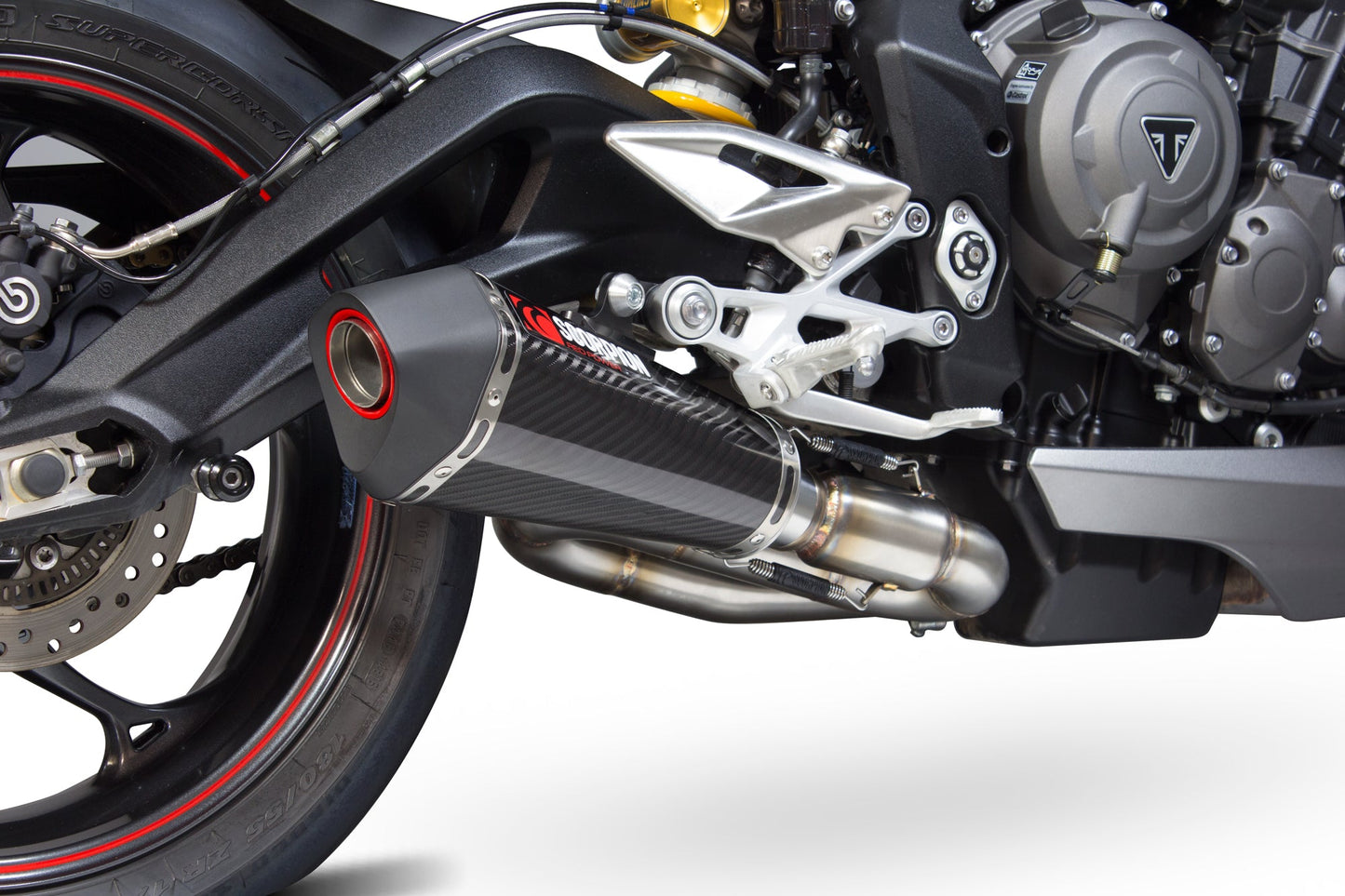 Triumph Street Triple 765 R / Street Triple 765 S / Street Triple 765 RS Serket Taper Slip-on - Carbon Fibre Sleeve - Scorpion Exhaust
