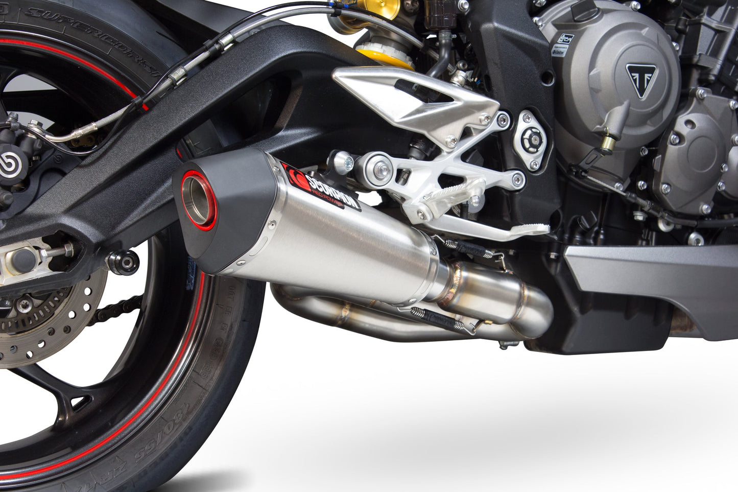 Triumph Street Triple 765 R / Street Triple 765 S / Street Triple 765 RS Serket Taper Slip-on - Brushed Stainless Steel Sleeve - Scorpion Exhaust