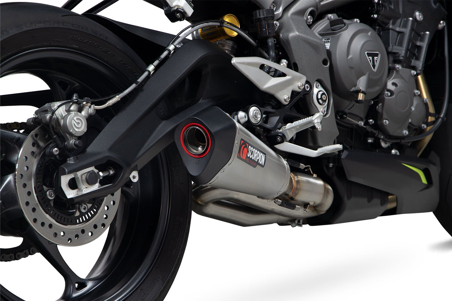 Triumph Street Triple 765 R / RS Serket Taper Slip-on - Brushed Stainless Steel Sleeve - Scorpion Exhaust