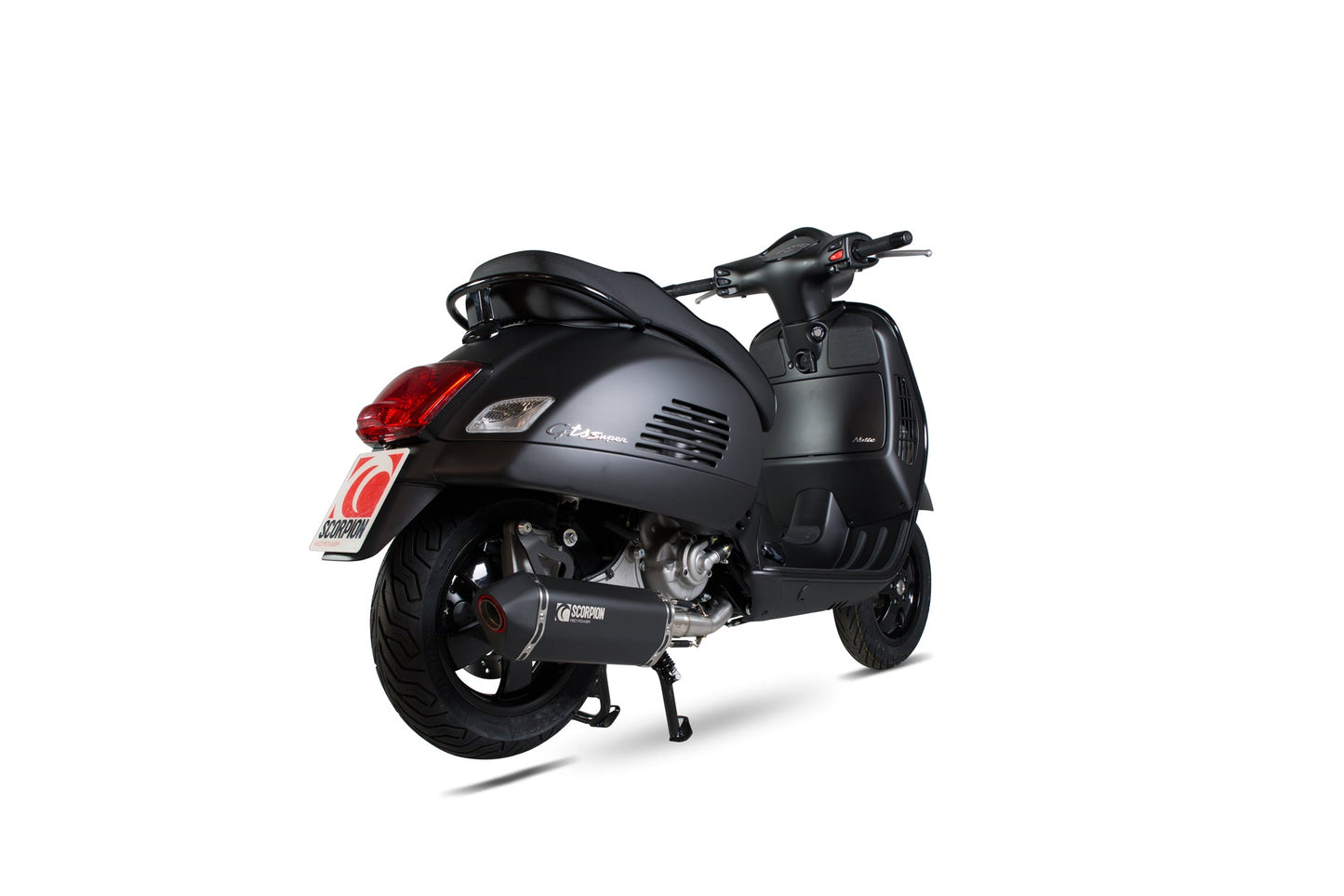 Vespa GTS 125, 2009-17 / GTS250, 2005-13 / GTS300, 2008-18 / GTV250, 2006-13 / GTV300, 2010-18 Serket Parallel Full System - Black Ceramic Coated Sleeve - Scorpion Exhaust