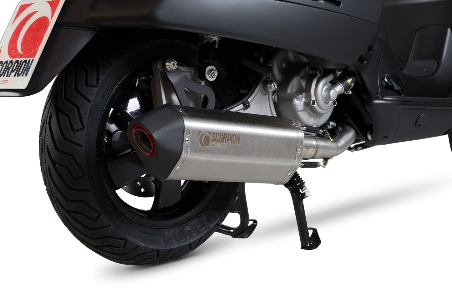 Vespa GTS 125, 2009-17 / GTS250, 2005-13 / GTS300, 2008-18 / GTV250, 2006-13 / GTV300, 2010-18 Serket Parallel Full System - Brushed Stainless Steel Sleeve - Scorpion Exhaust