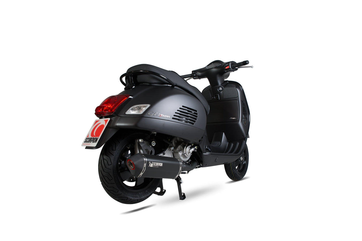 Vespa GTS 125, 2009-17 / GTS250, 2005-13 / GTS300, 2008-18 / GTV250, 2006-13 / GTV300, 2010-18 Serket Parallel Full System - Black Ceramic Coated Sleeve And Link Pipe - Scorpion Exhaust