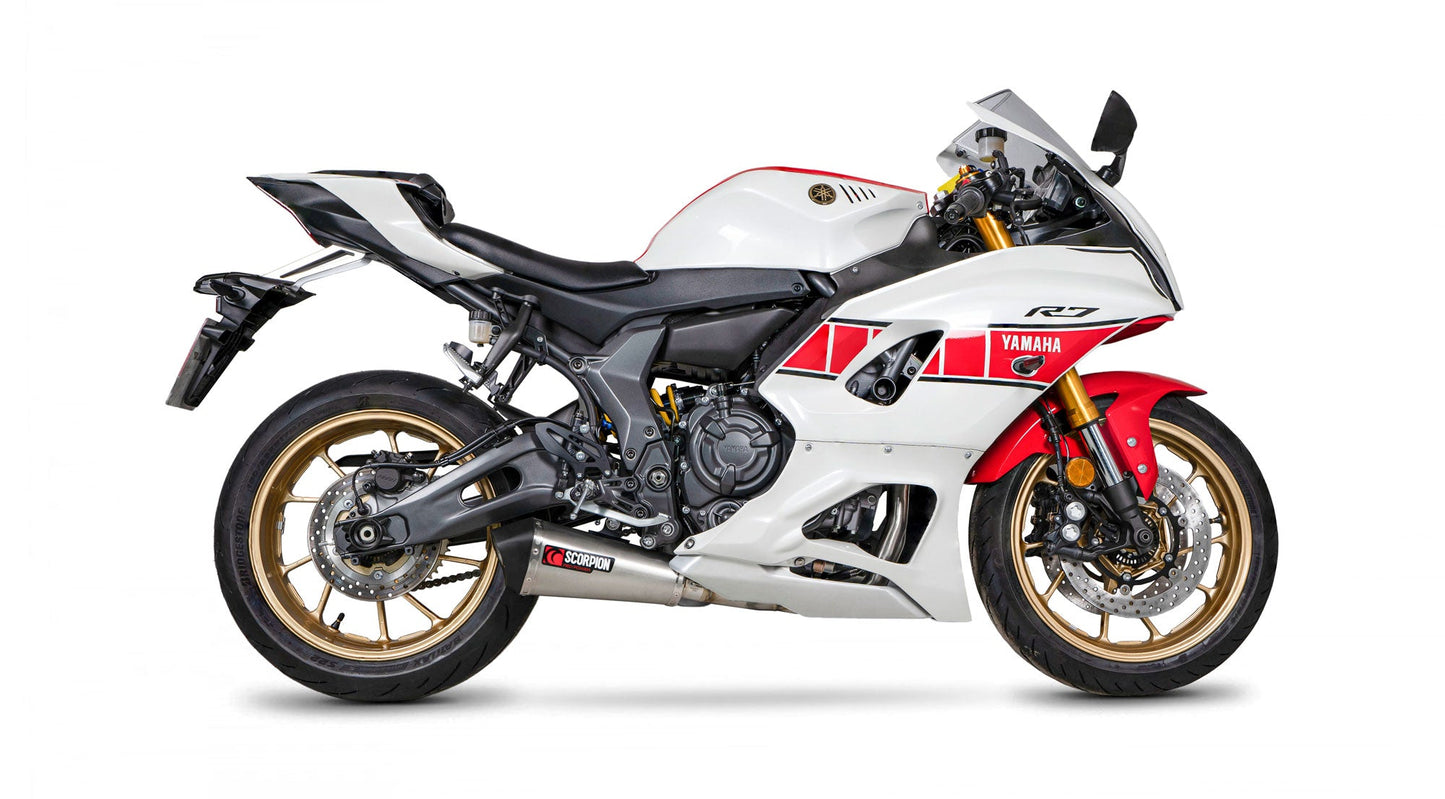 Yamaha YZF R7 Serket Taper Full System - Brushed Stainless Steel Sleeve - Scorpion Exhaust