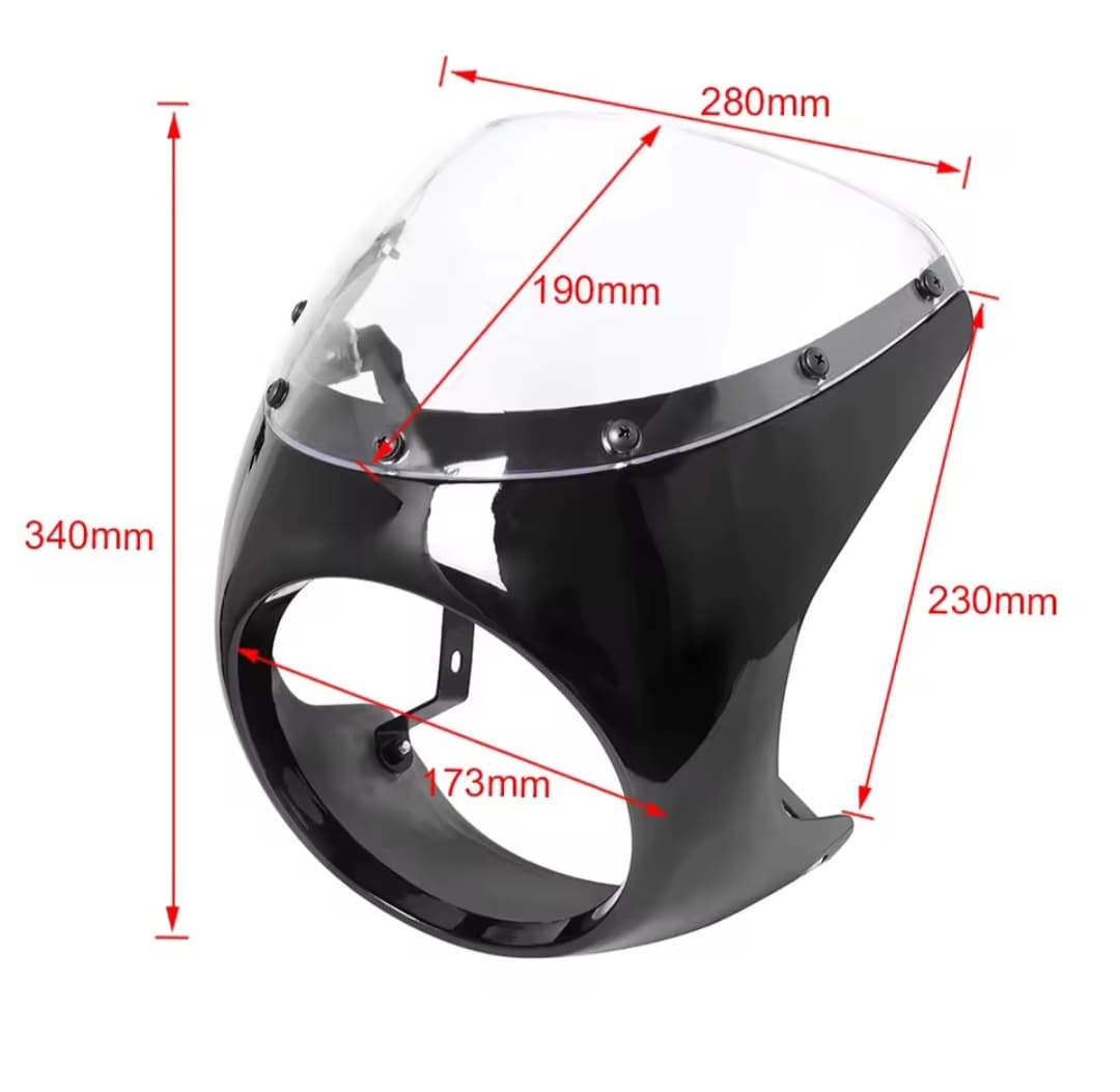 Cafe Racer Nose Cone Fairing Headlight Black Red Universal Motorcycle