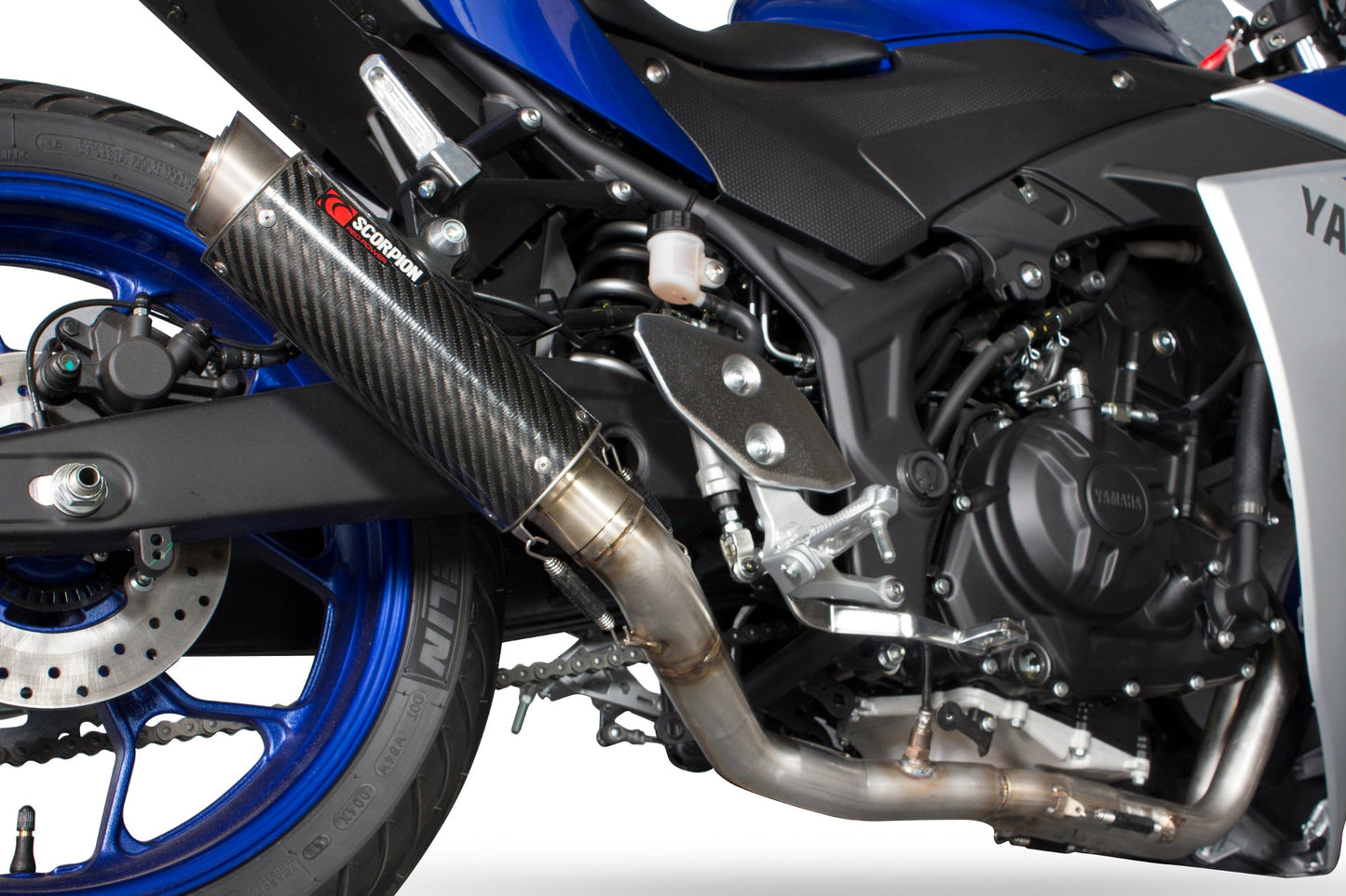 Yamaha YZF-R25, 2014-19 / YZF-R3, 2015-Current RP1-GP Full System - Carbon Fibre Sleeve - Scorpion Exhaust