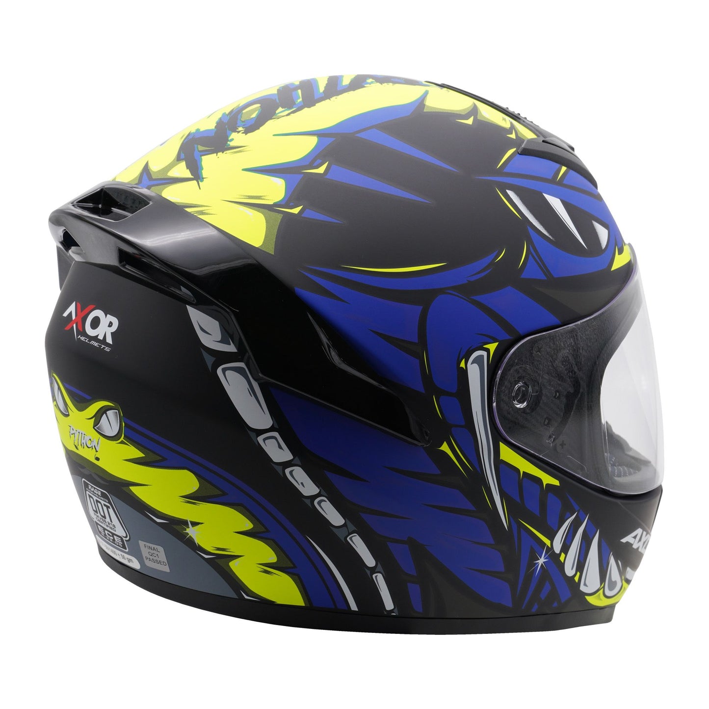 Axor Helmet Rage Full Face Motorcycle Helmet Python Blue Yellow Black Matt
