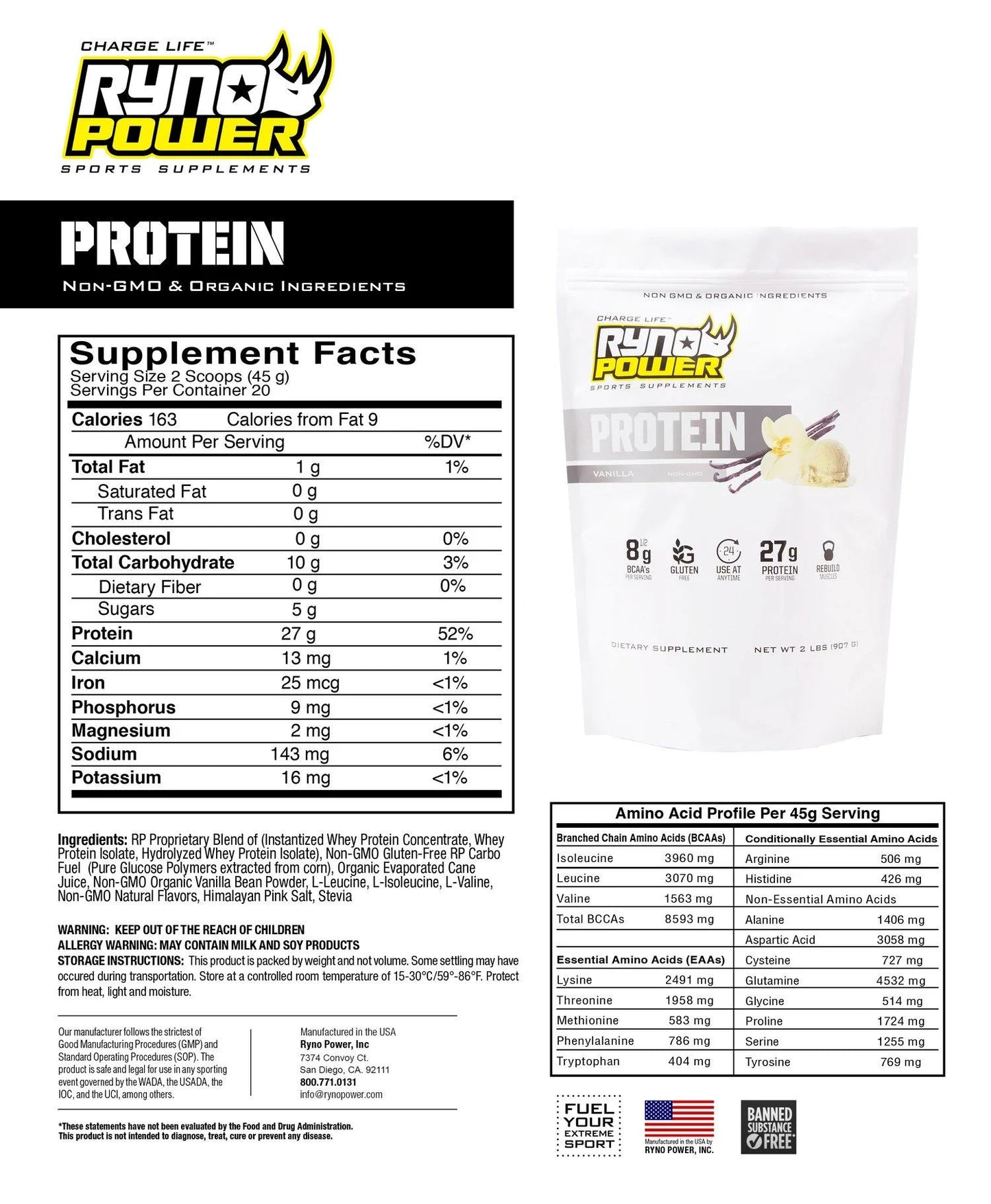 Vanilla Protein Single Serving - RYNO POWER