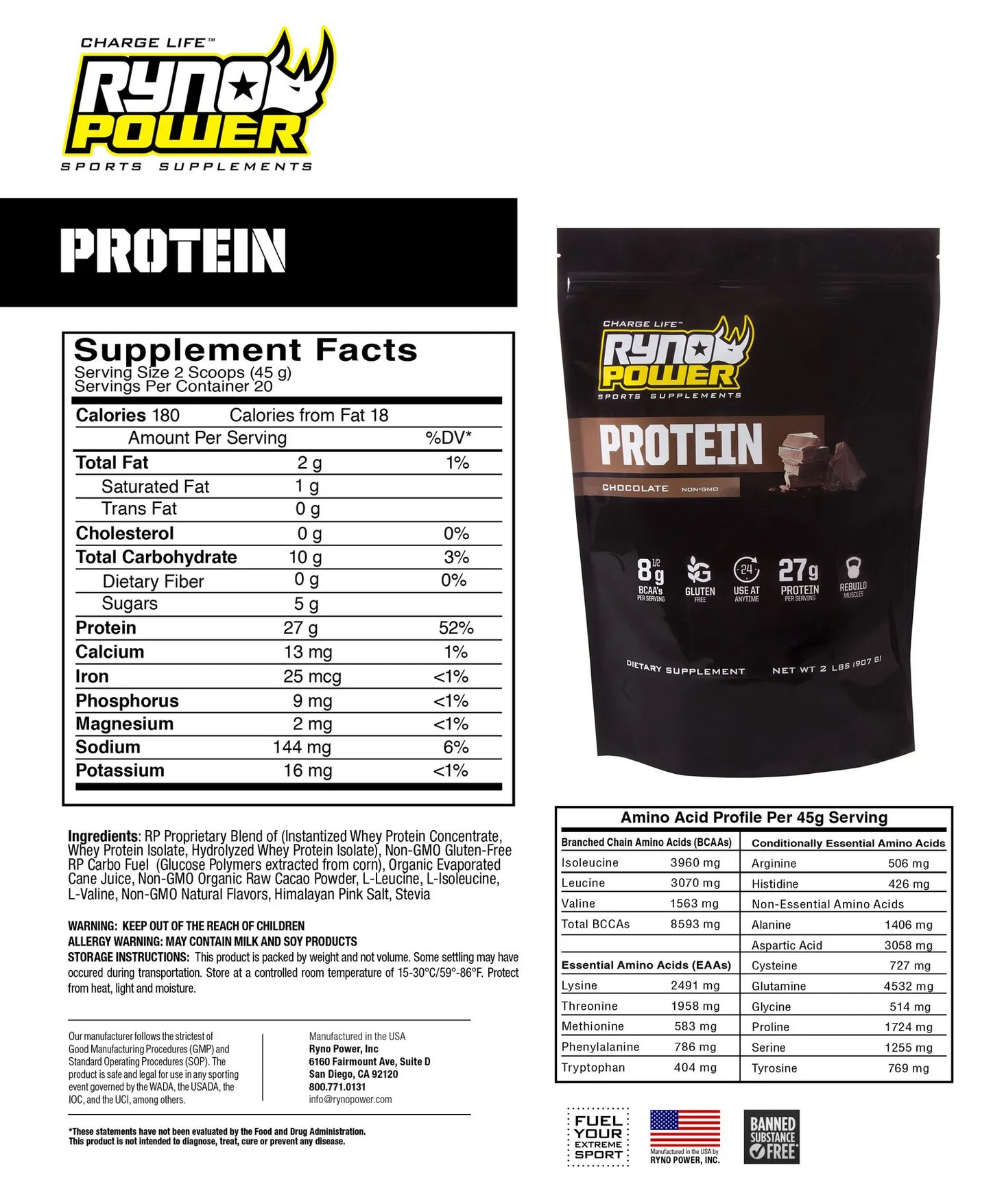 Chocolate Protein Single Serving - RYNO POWER