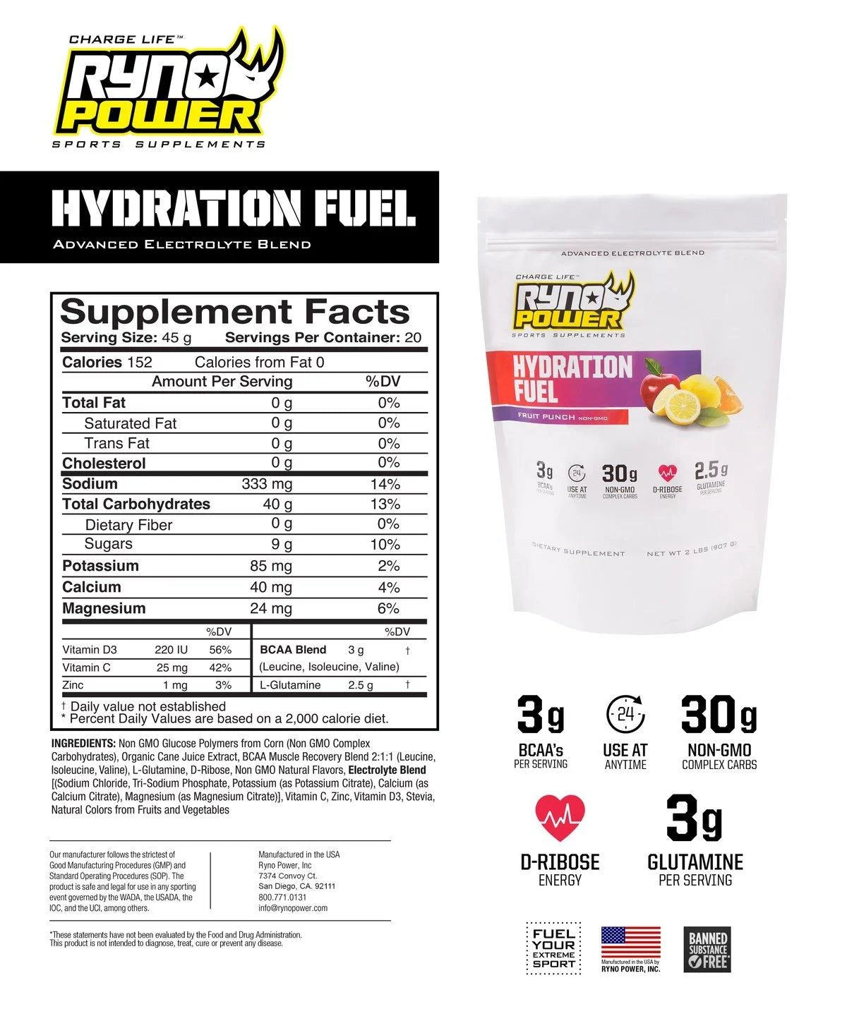 Hydration Fuel 2LB - Fruit Punch - RYNO POWER