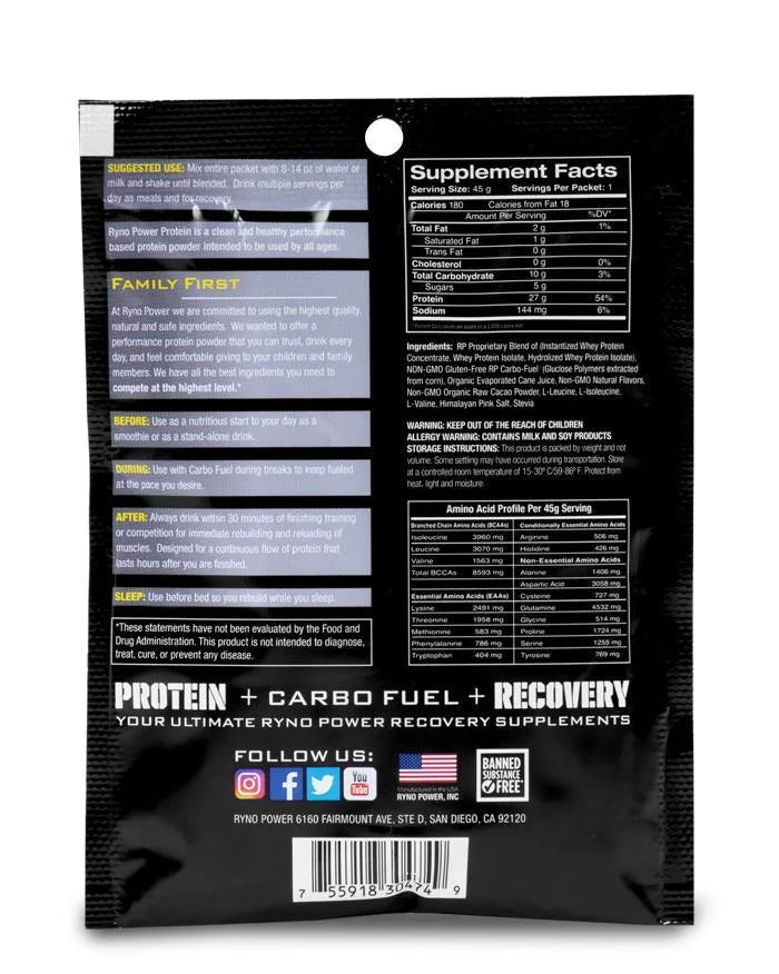 Chocolate Protein Single Serving - RYNO POWER