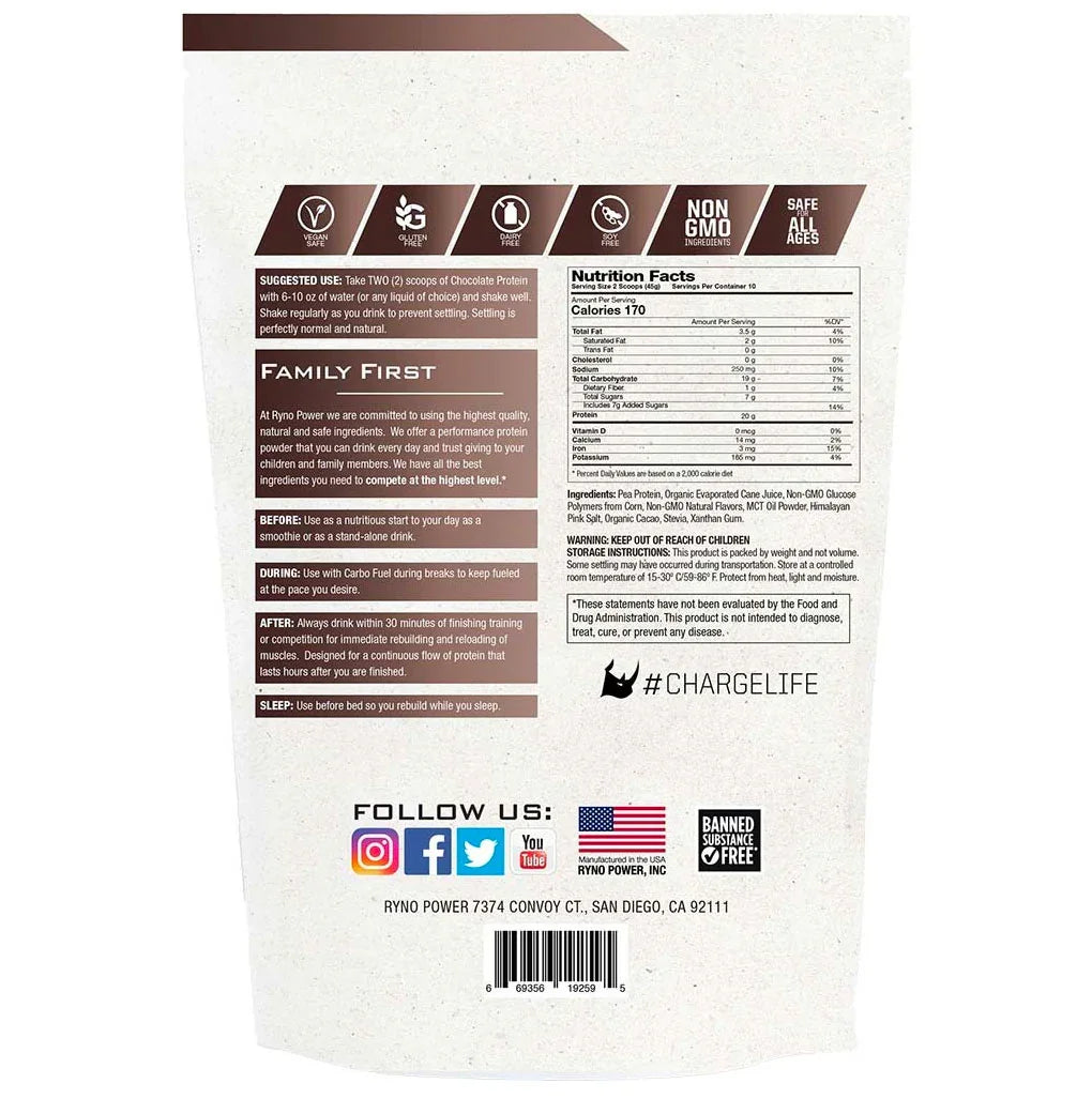 Chocolate Plant Protein Powder 1LB - RYNO POWER