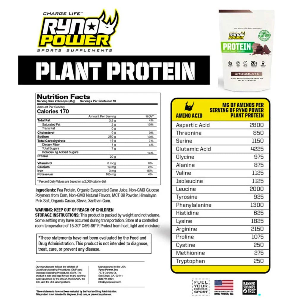 Chocolate Plant Protein Powder 1LB - RYNO POWER